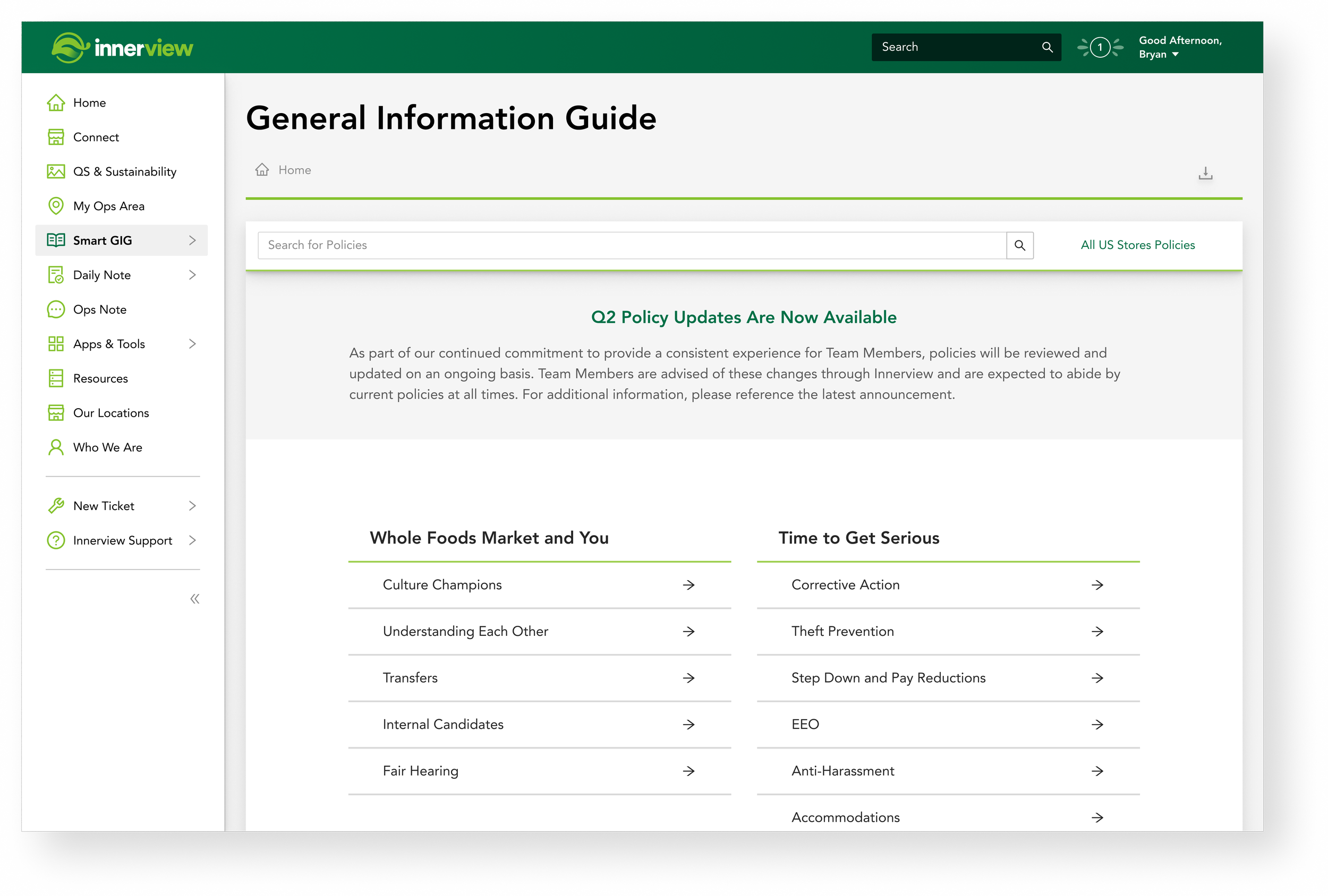The General Information Guide table of contents on desktop