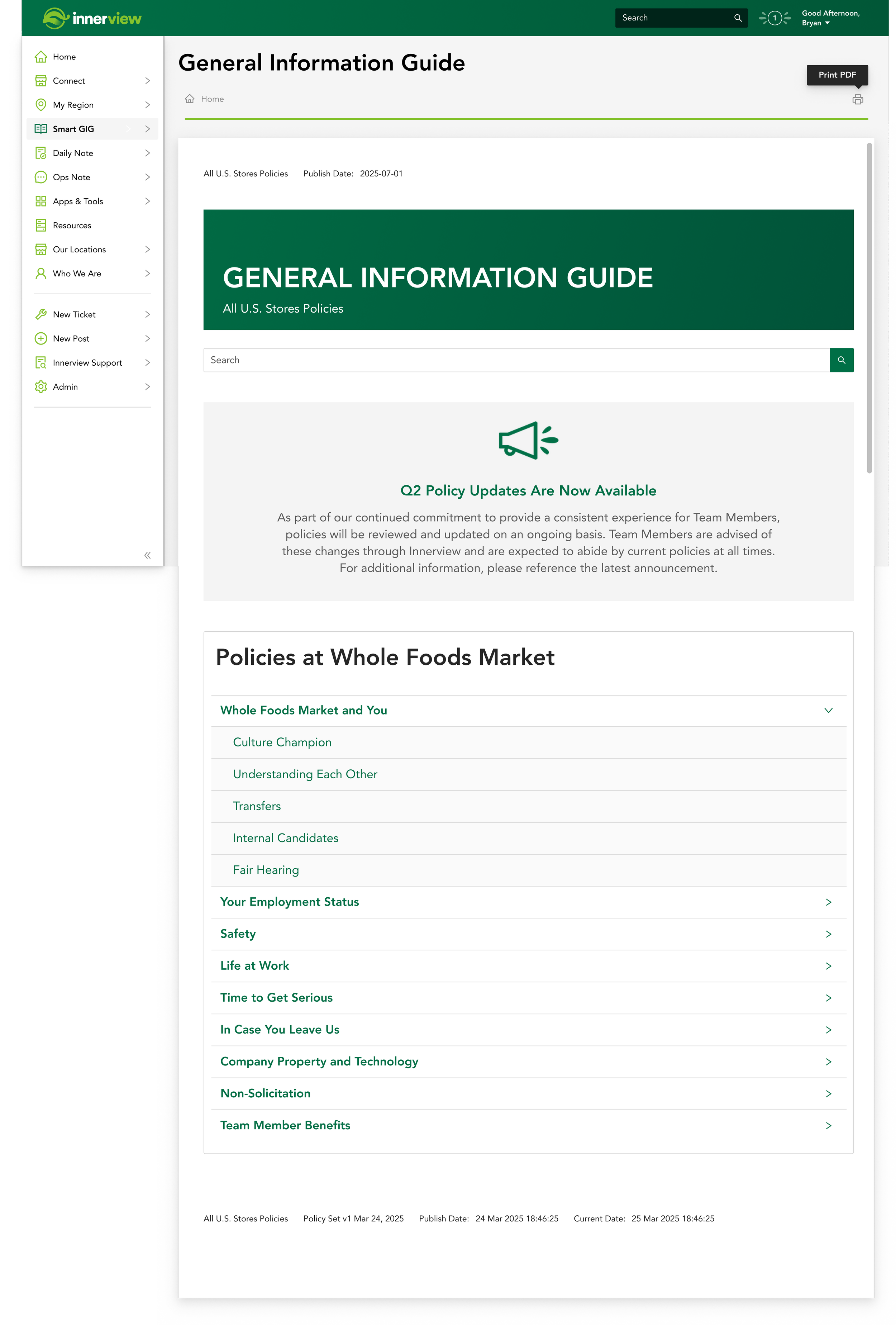 The proposed General Information Guide homepage with policy set expanders