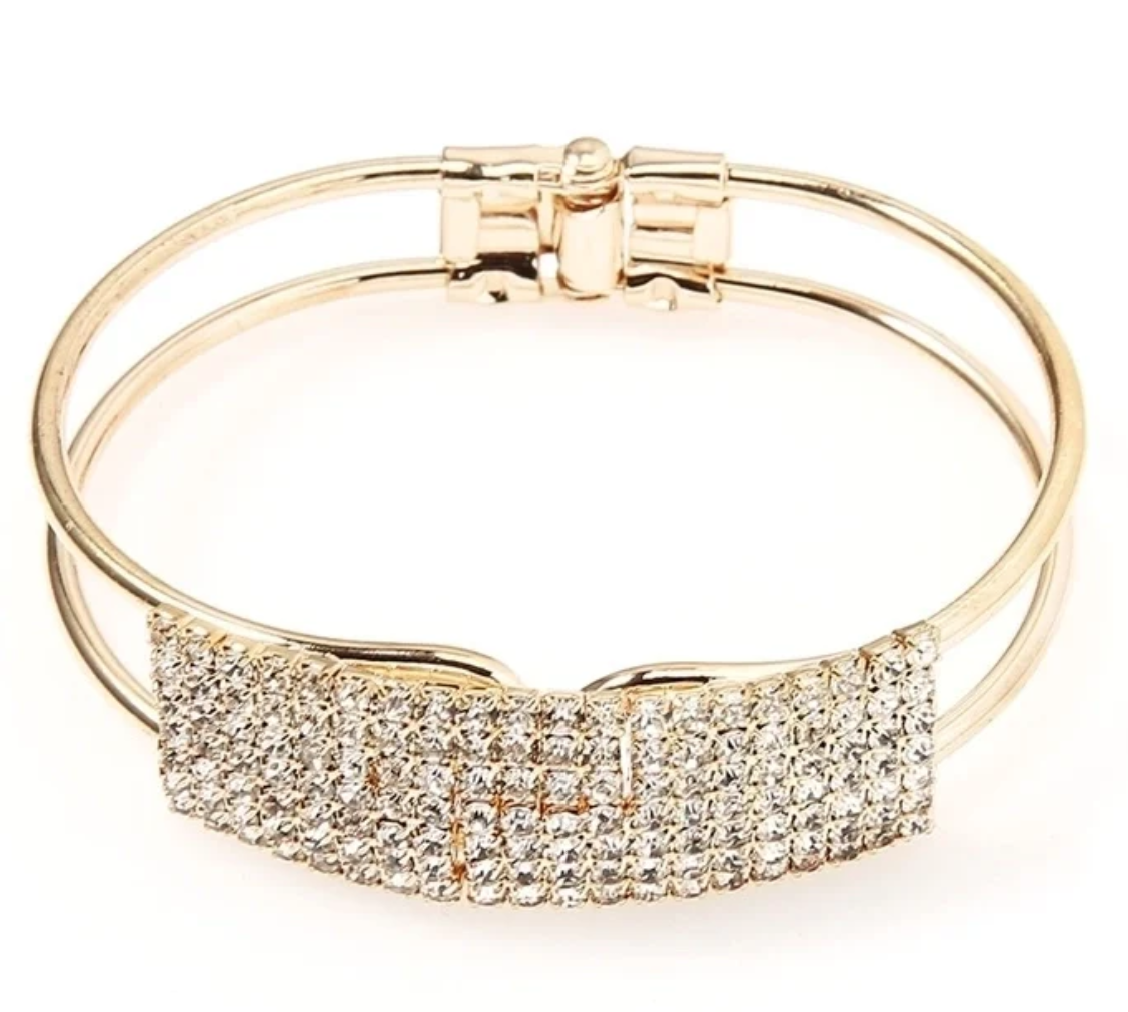 Classic Style Crystal Inlay Gold Bangle