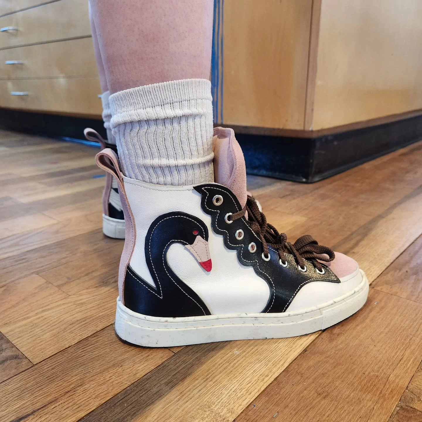 Love these swan sneakers made with us in our 2 day sneaker workshop.