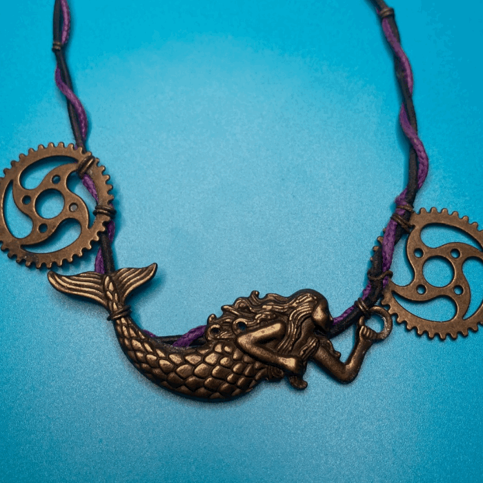 Mermaid Spiral Gear Leather Necklace