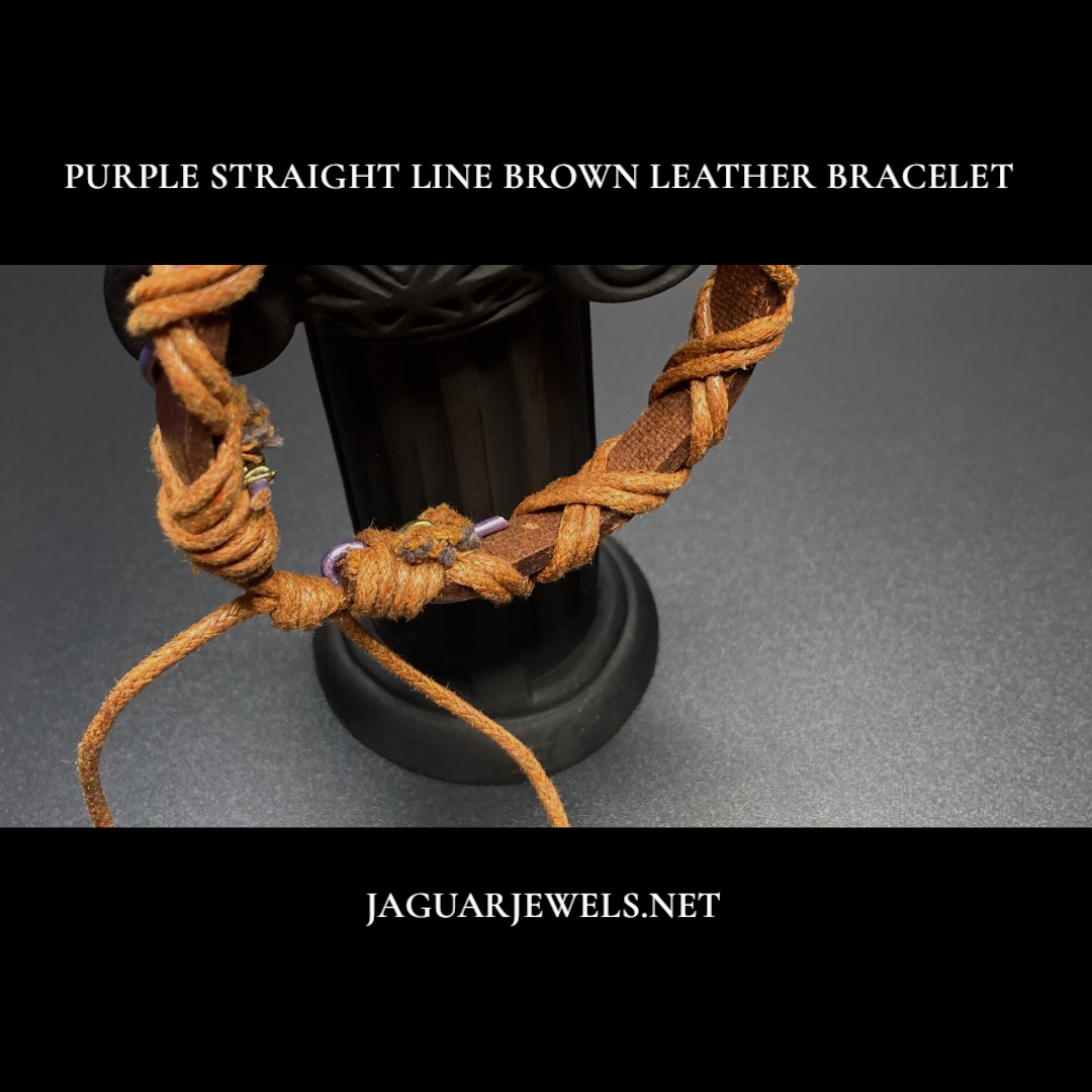 Purple Straight Line Brown Leather Bracelet