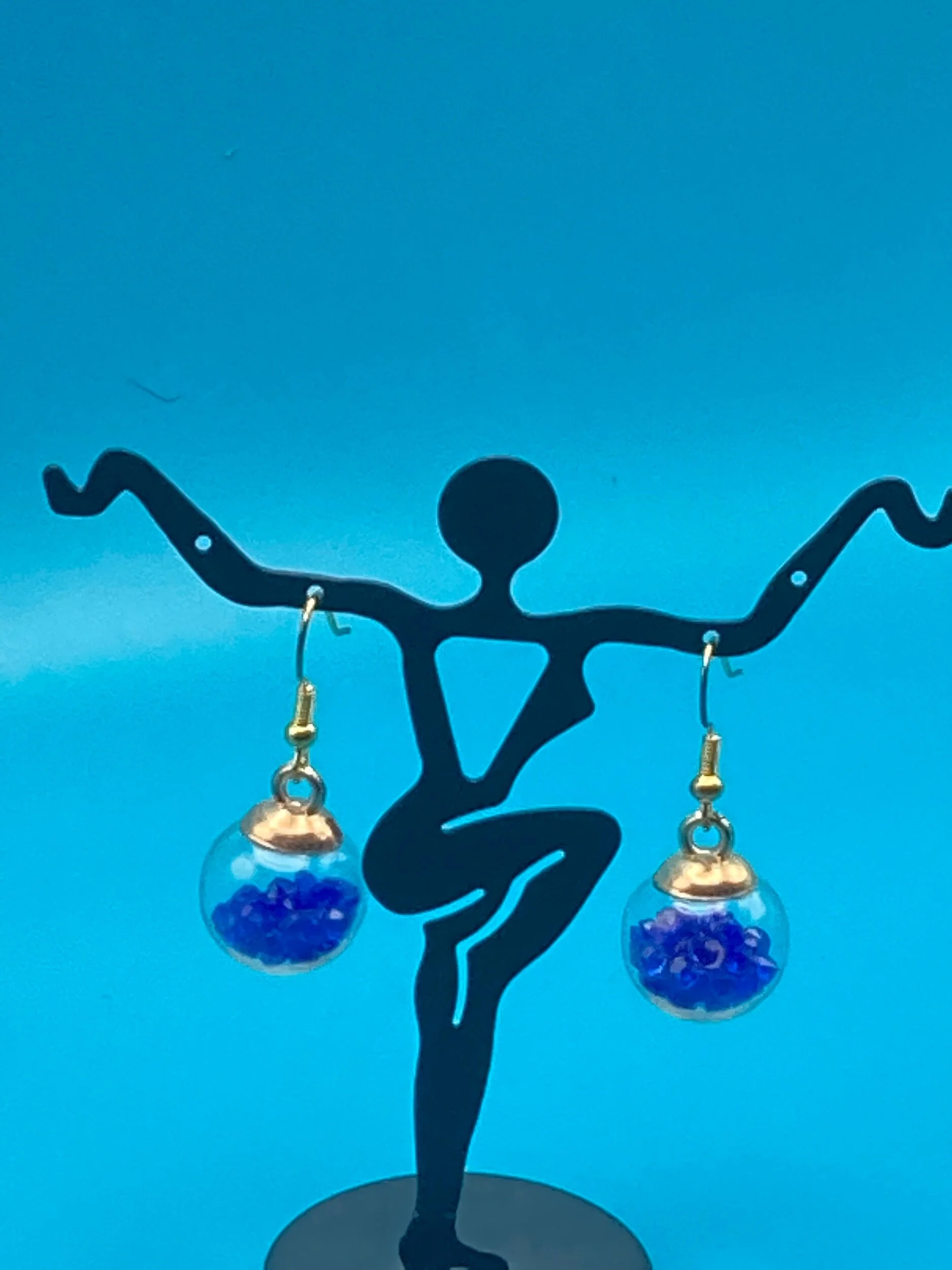 Blue Glass Ball Pendant Earrings
