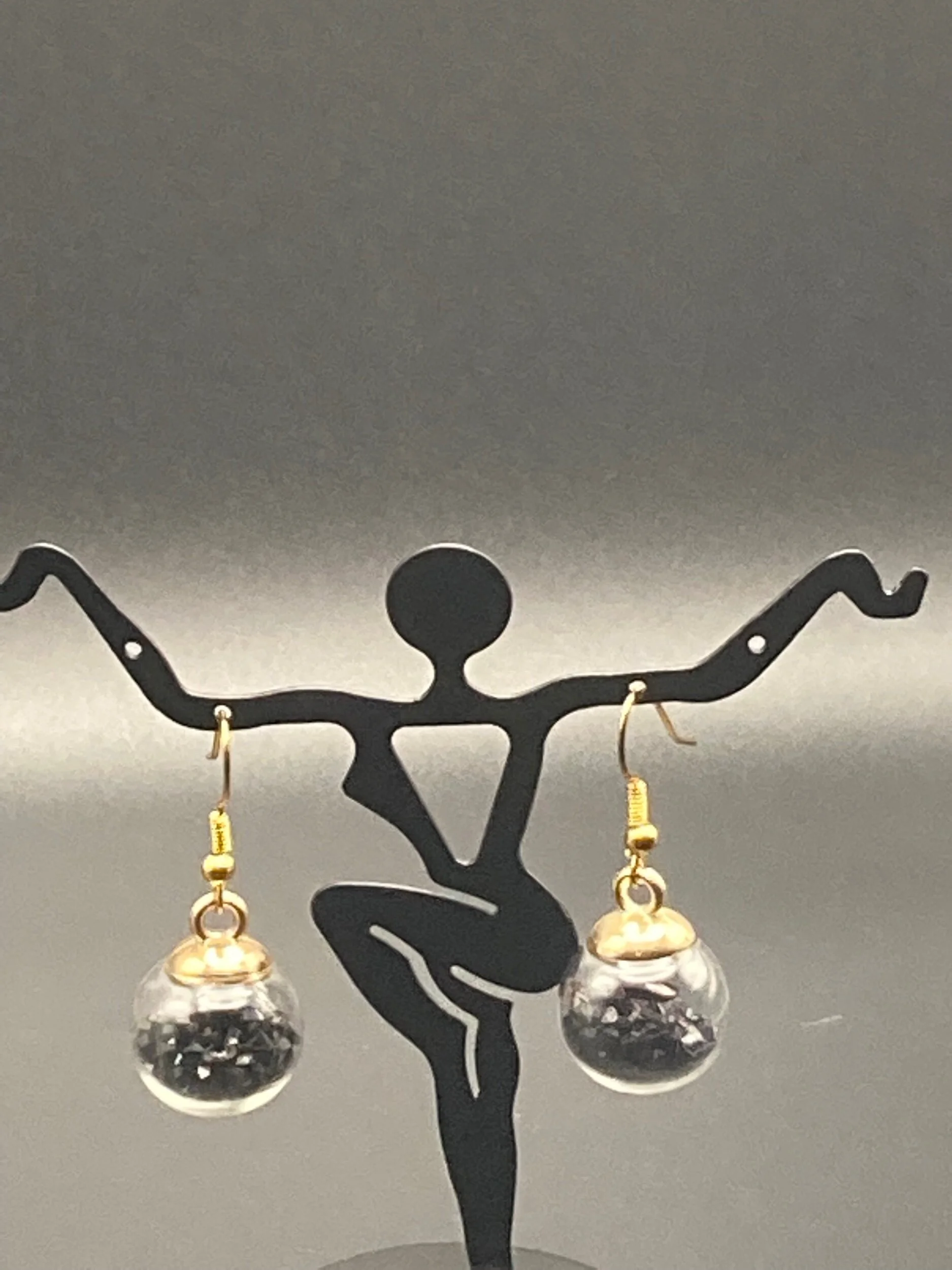 Black Glass Ball Pendant Earrings