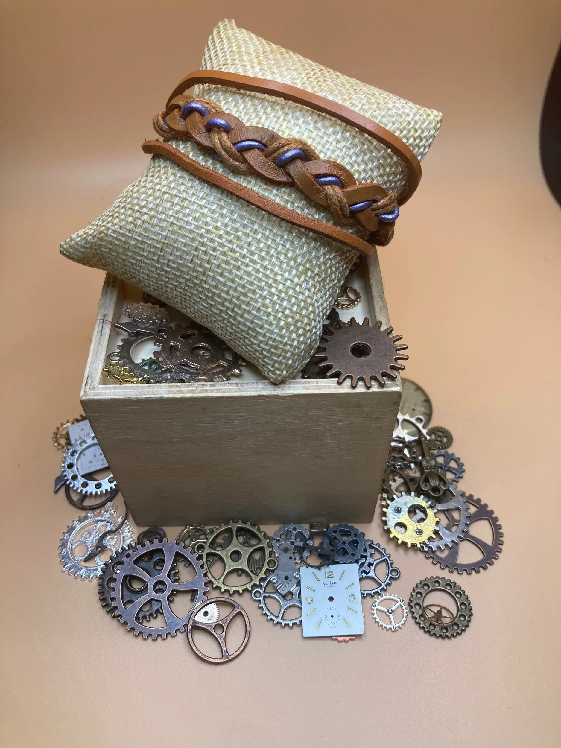 3 Layer Twisted Light Brown and Purple Leather Bracelet