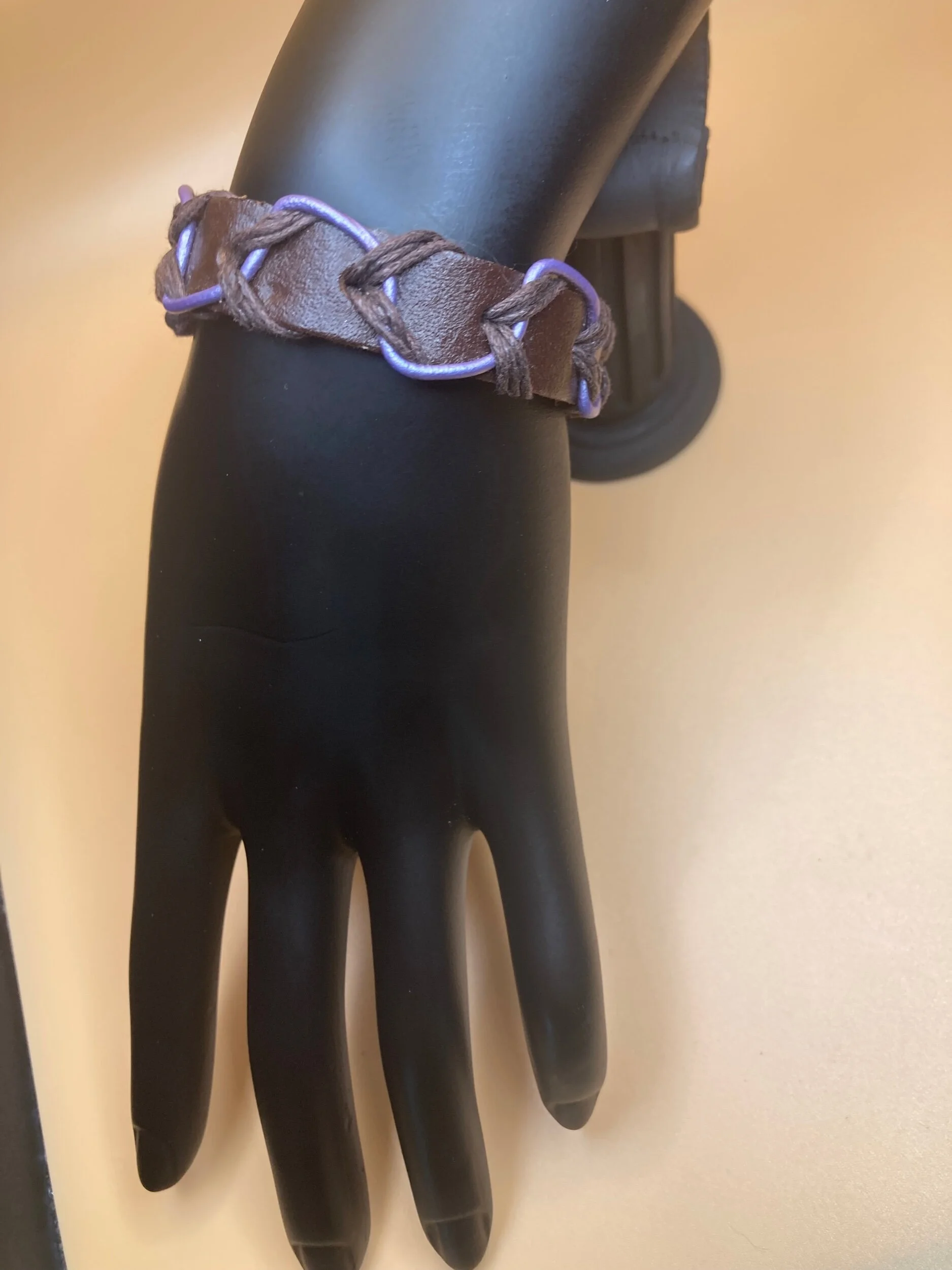 Leather Bracelet with Dark Brown and Purple Leather