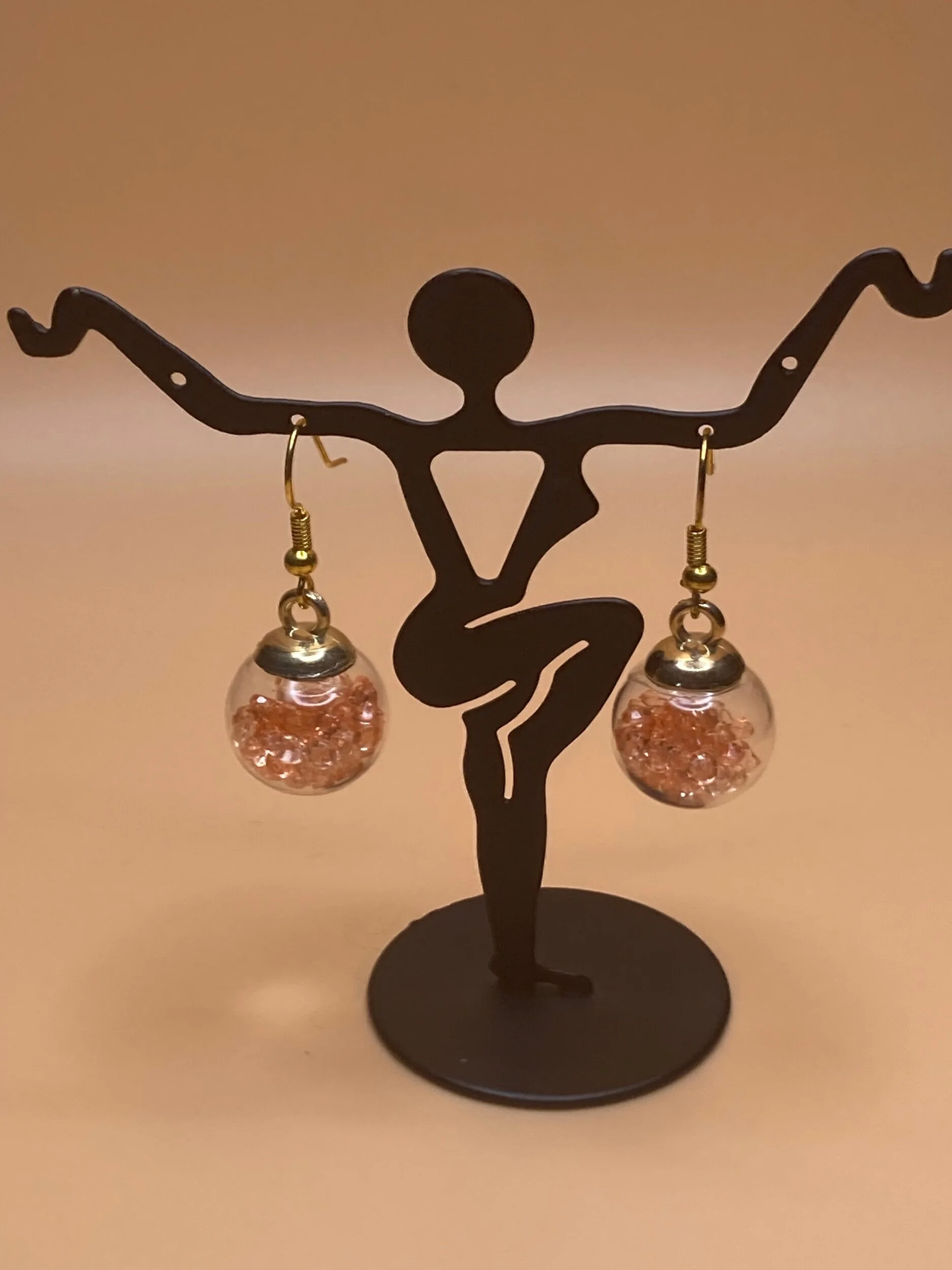 Peach Glass Ball Pendant Earrings