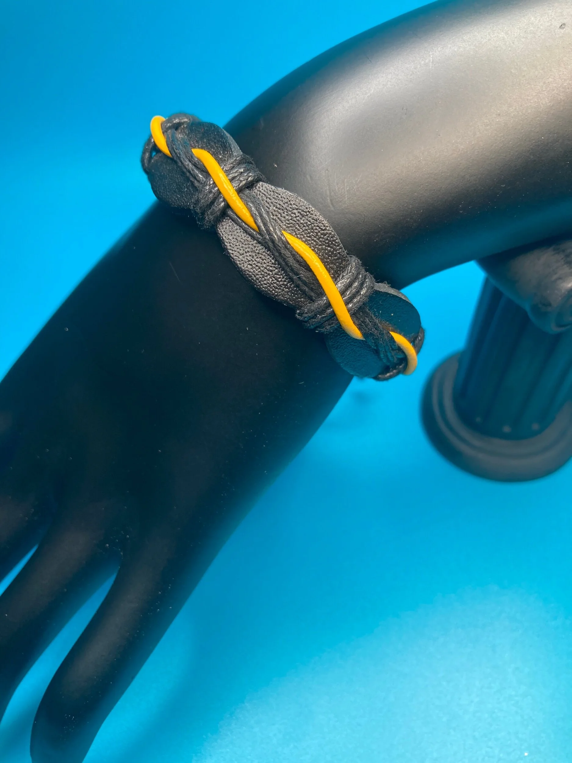 Classic Black and Yellow Leather Bracelet