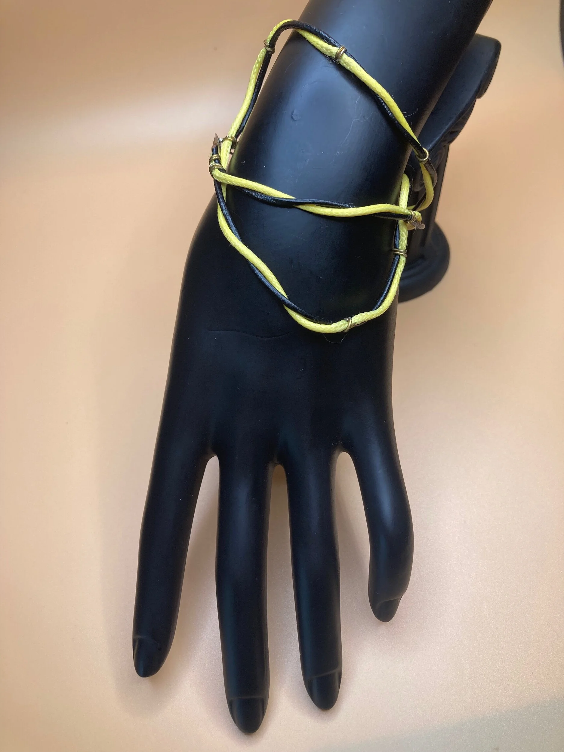 Yellow and Black Classic 3 Loop 2 Color Leather Bracelet