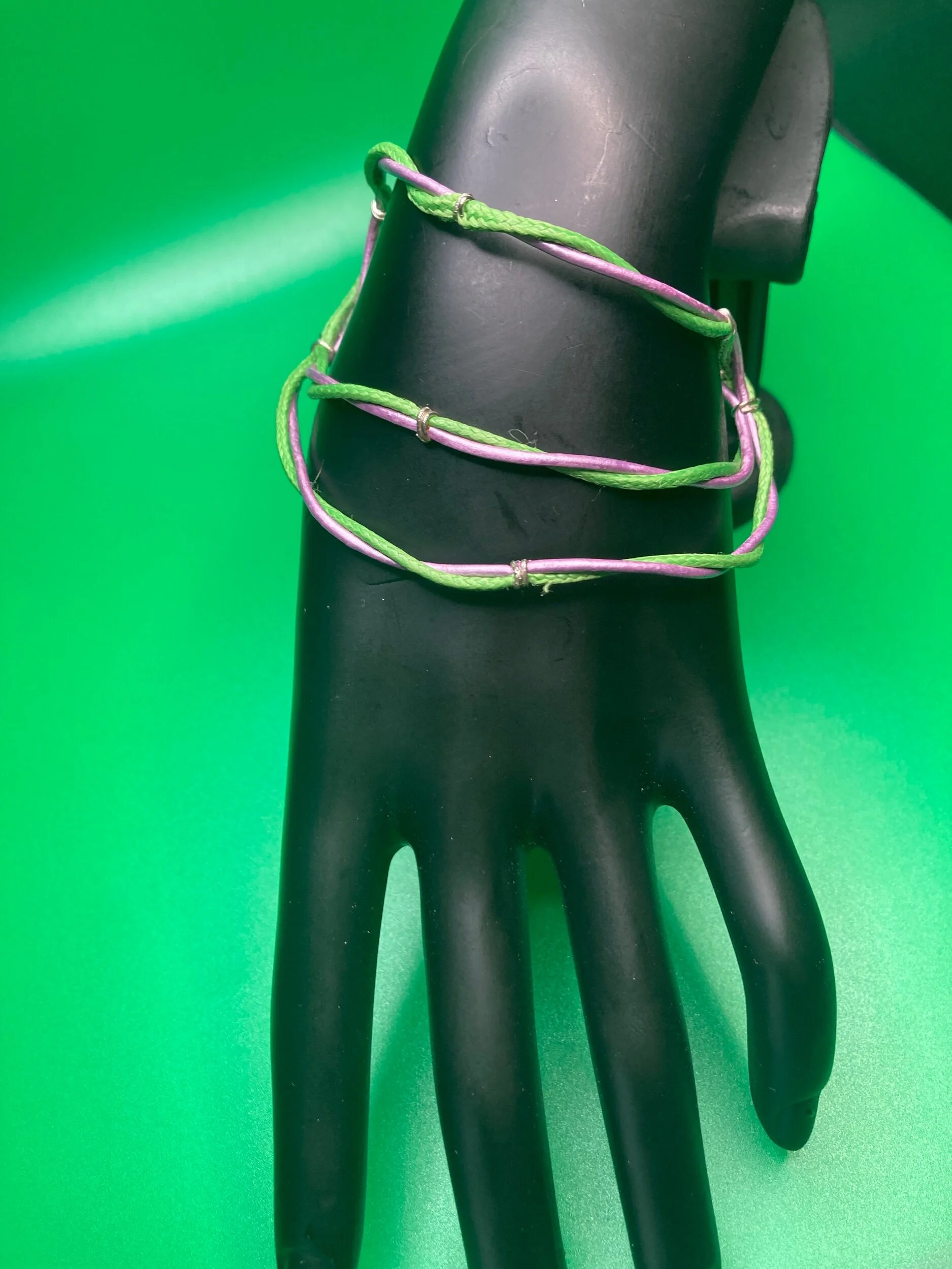 Metallic Purple and Green Classic 3 Loop 2 Color Leather Bracelet