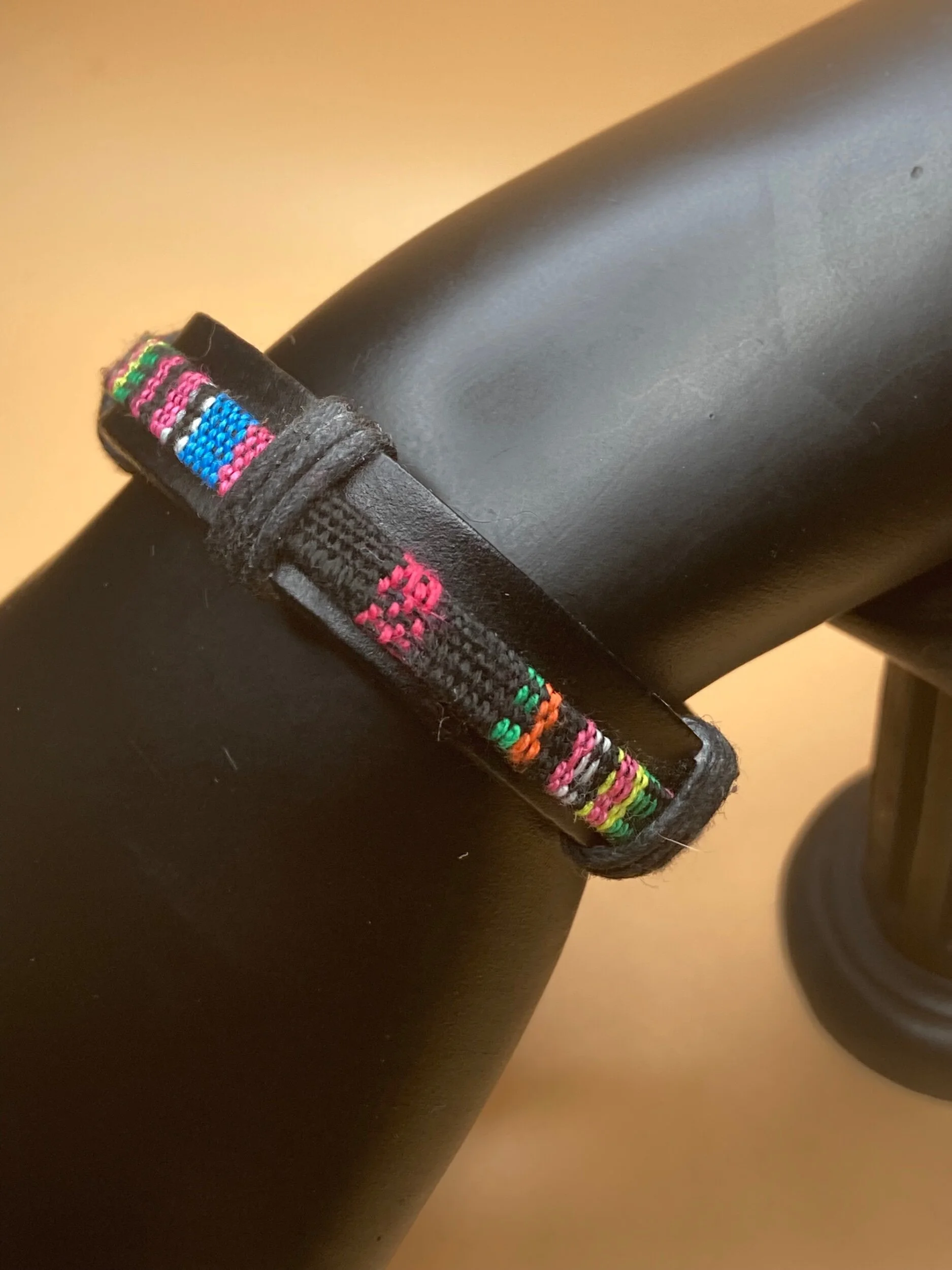 Multicolor Patterned Black Leather Bracelet