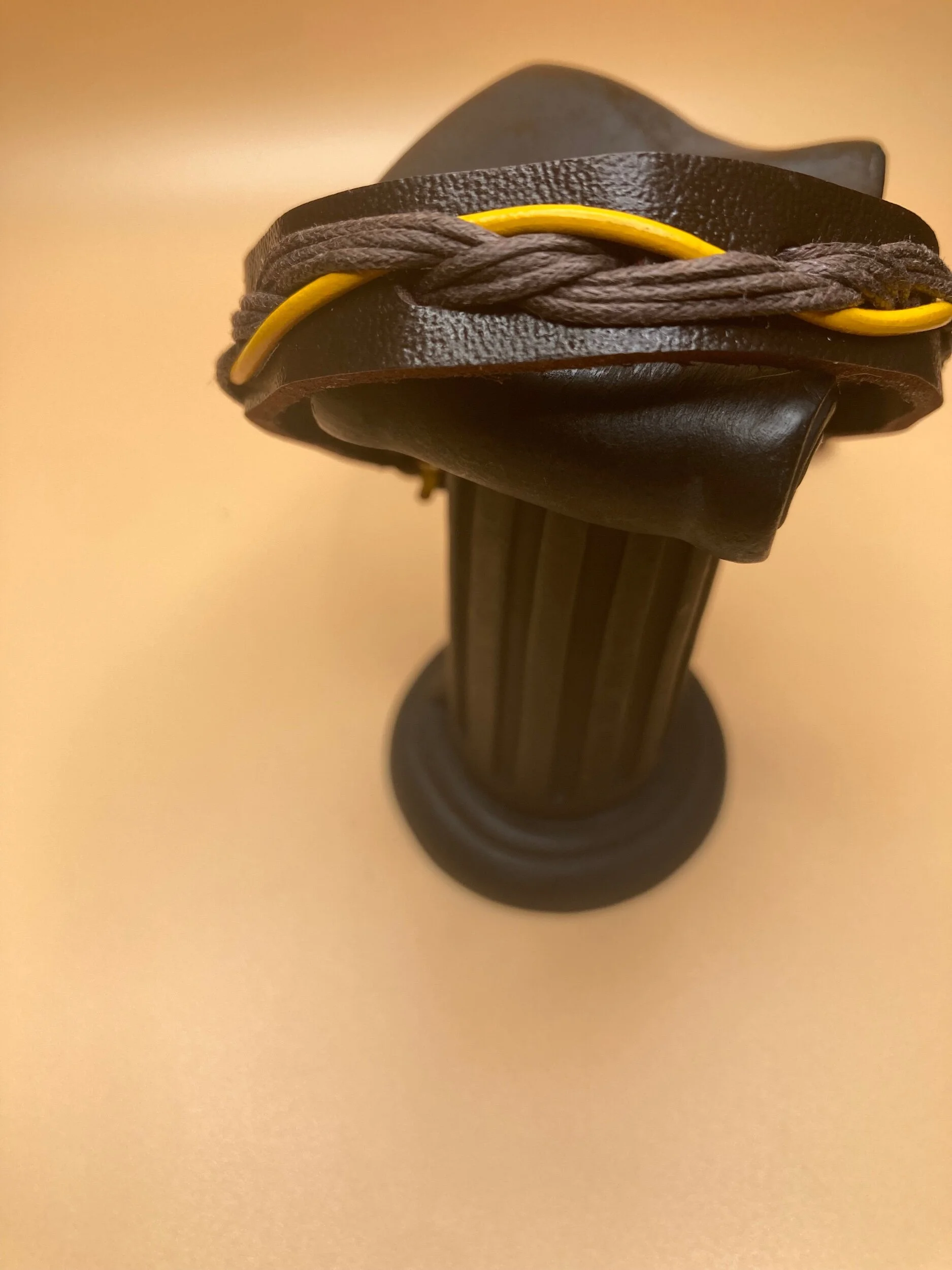 Thick and Thin Brown and Yellow Leather Bracelet