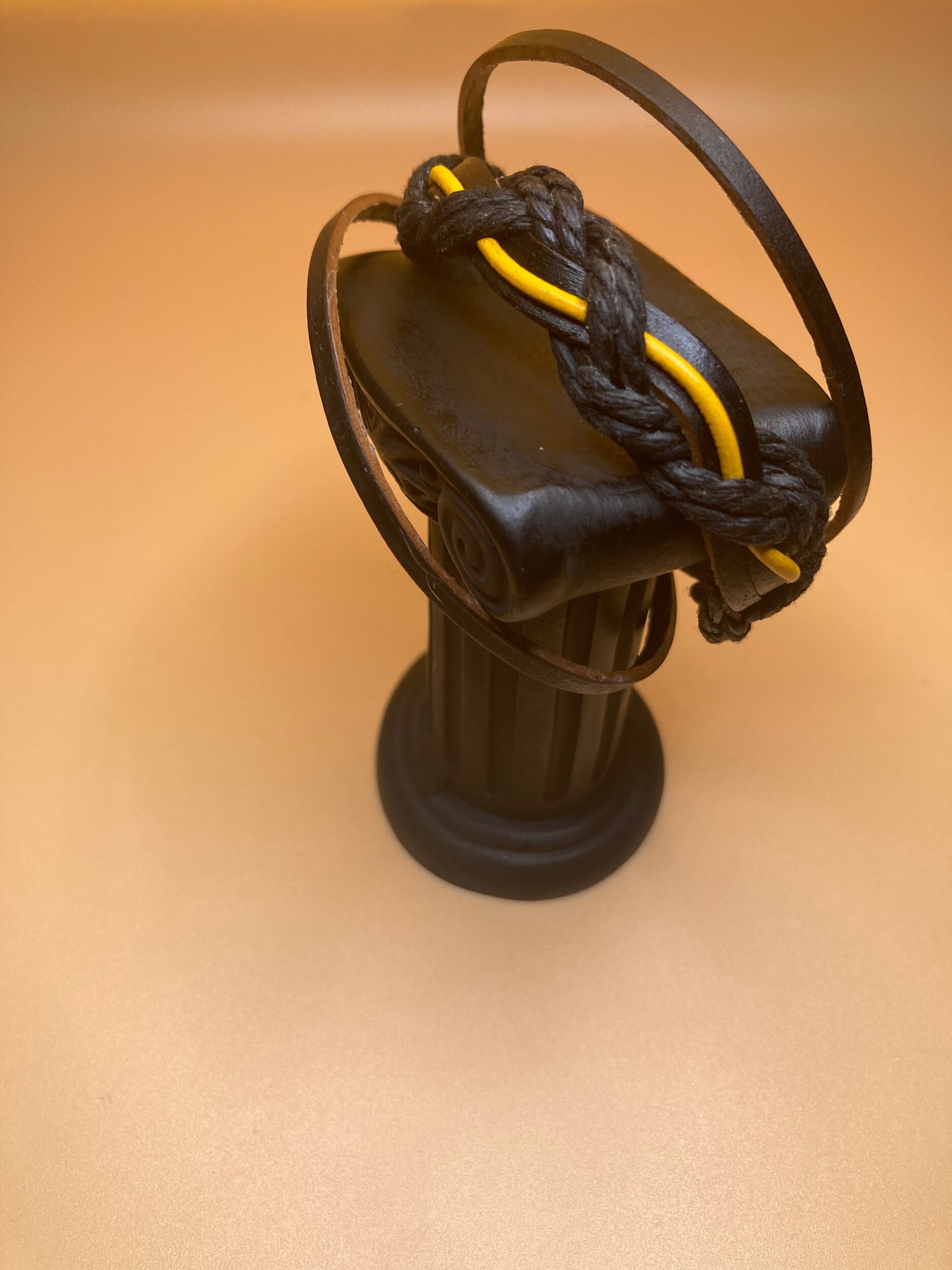 Braided 3 Layer Black and Yellow Leather Bracelet