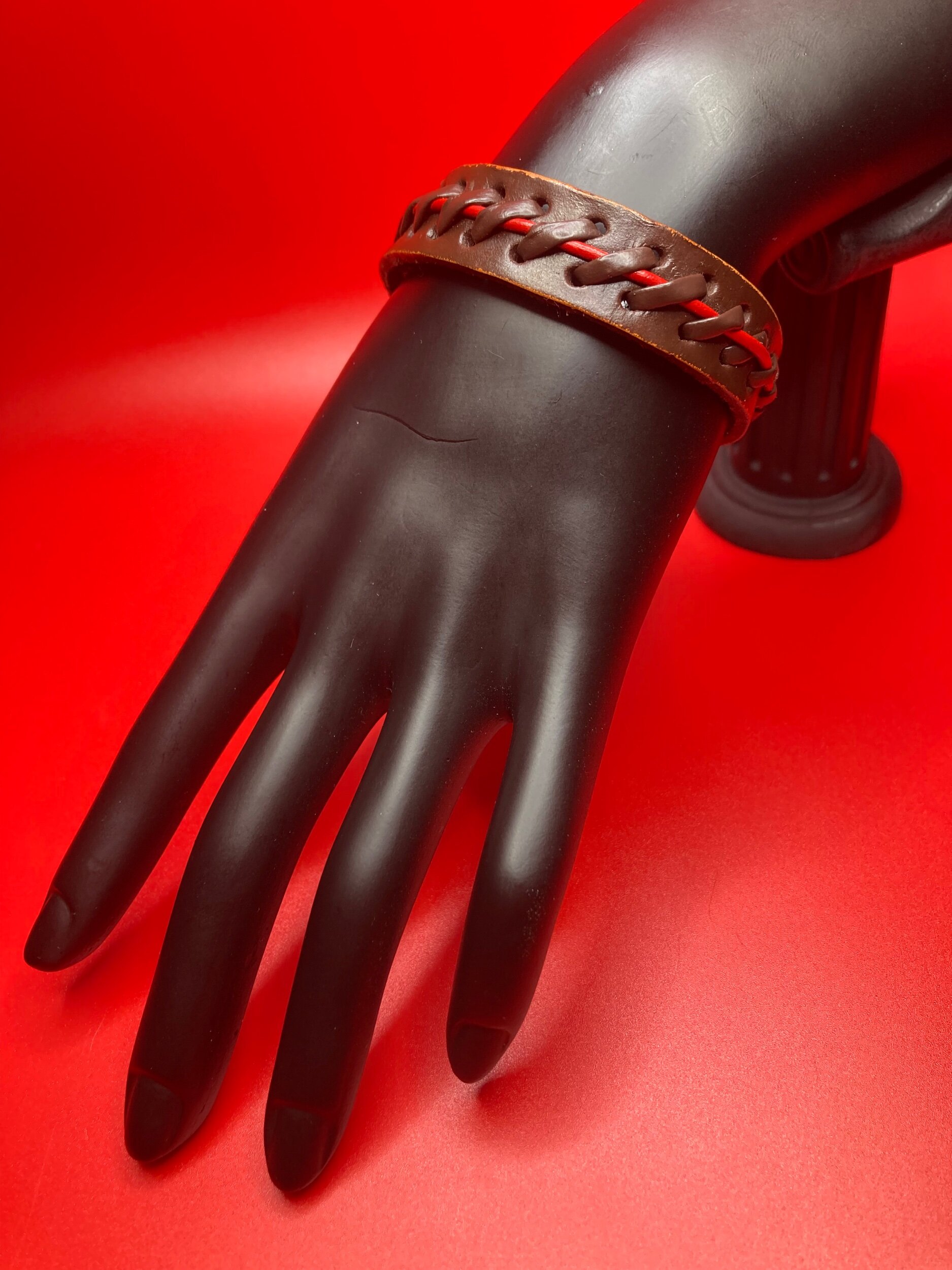 Sideways Stitch Dark Brown and Red Leather