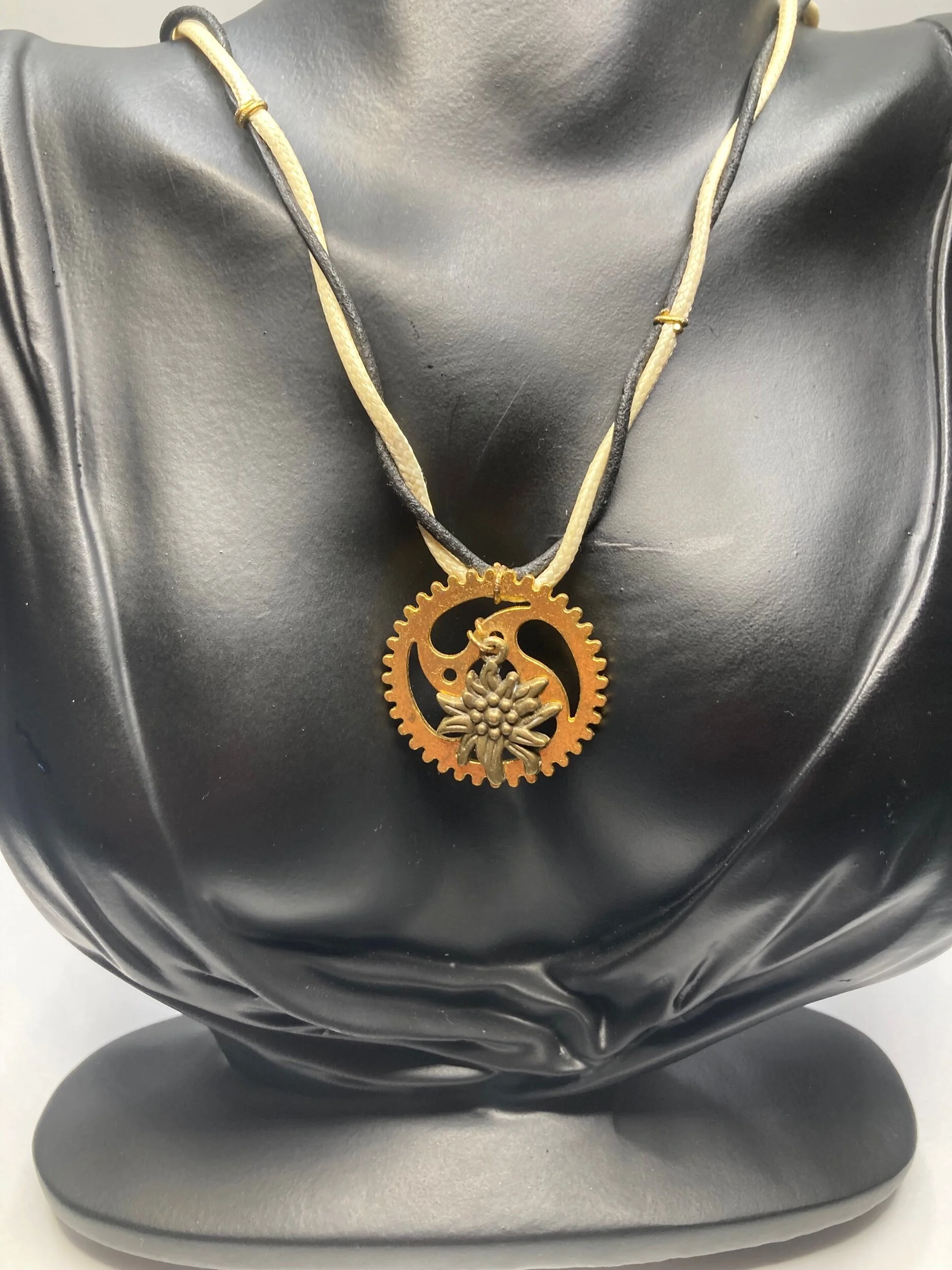 Spiral Gear with Sunflower Leather Necklace