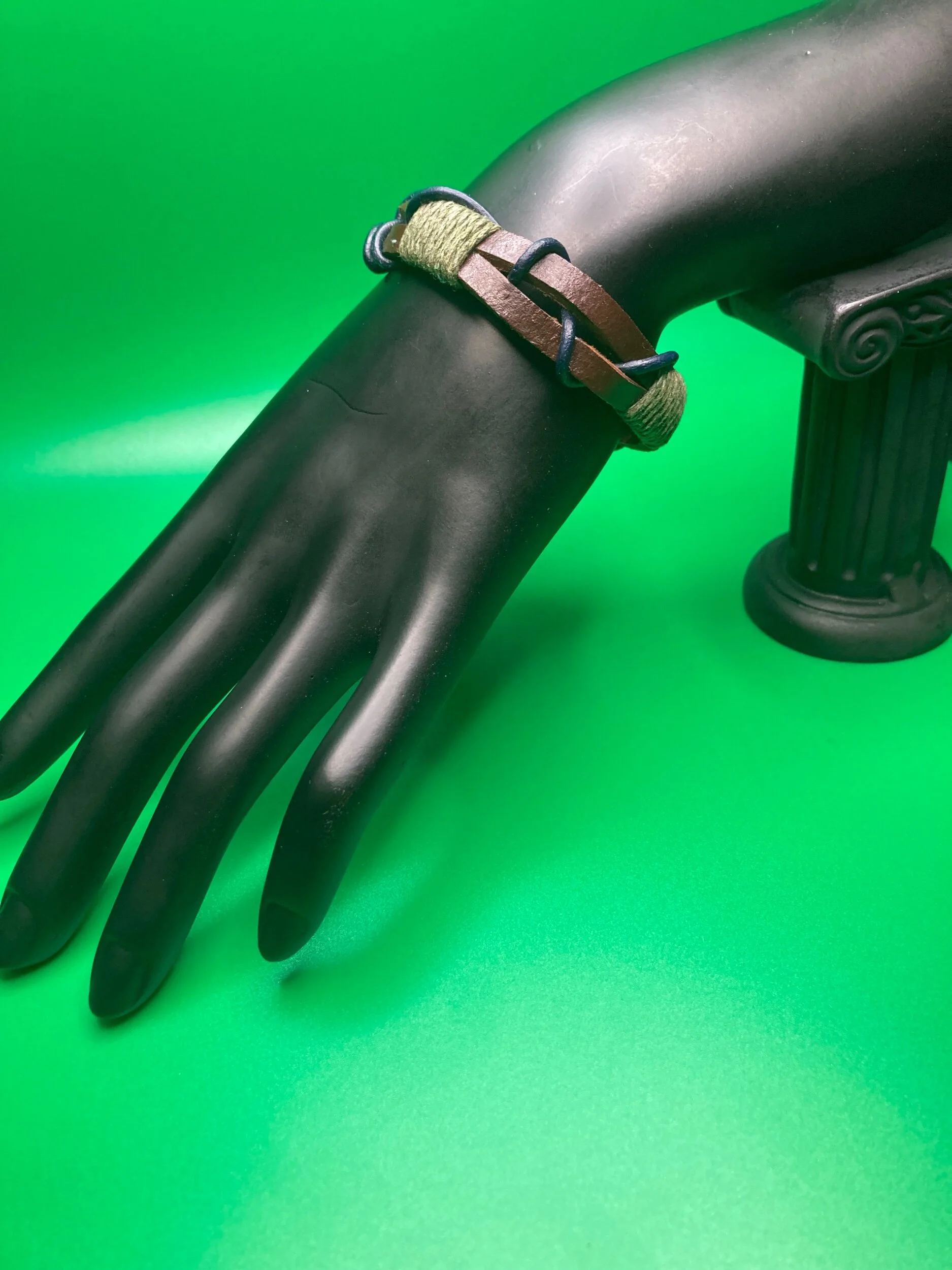 Navy Blue Brown Leather Rope Bracelet