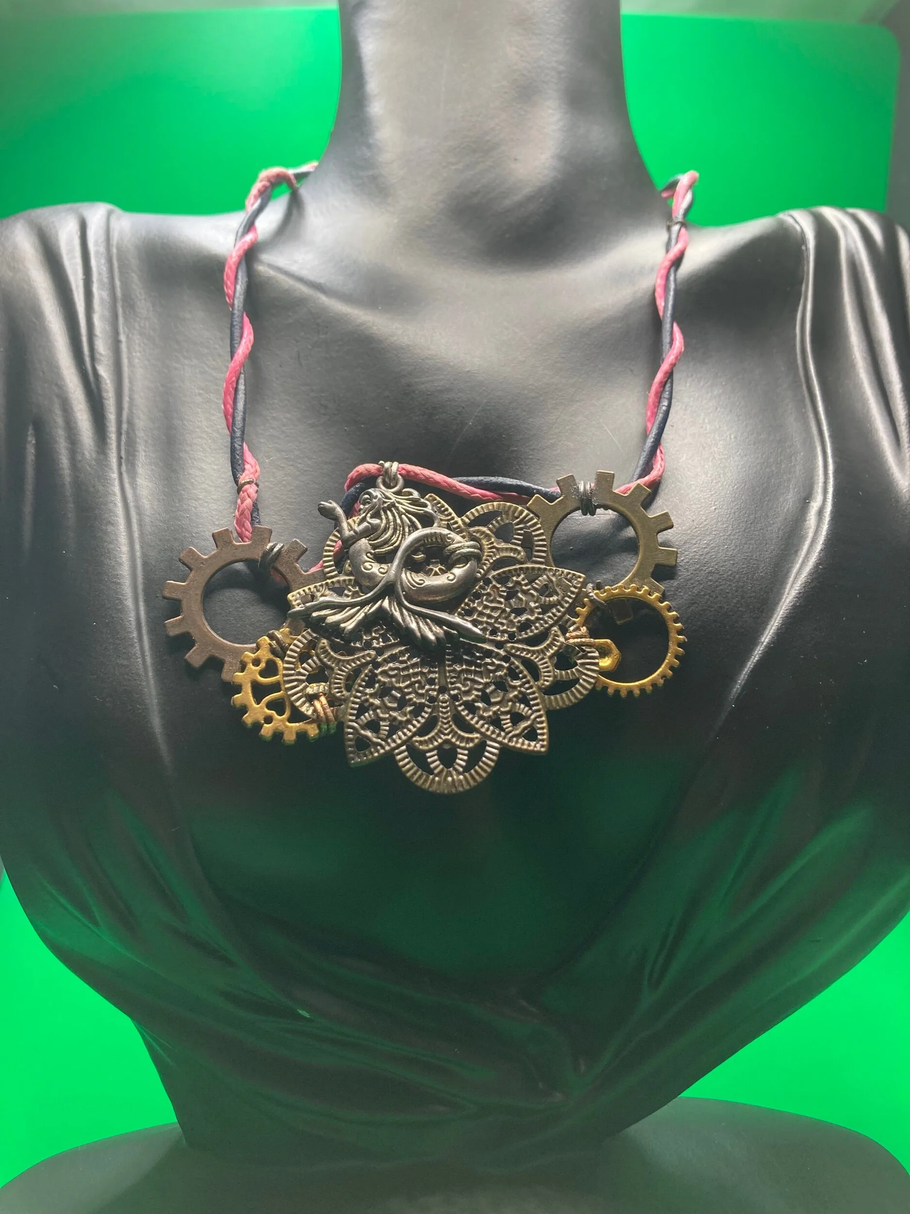 Mischievous Mermaid Watch Gear Pink and Navy Blue Leather Necklace