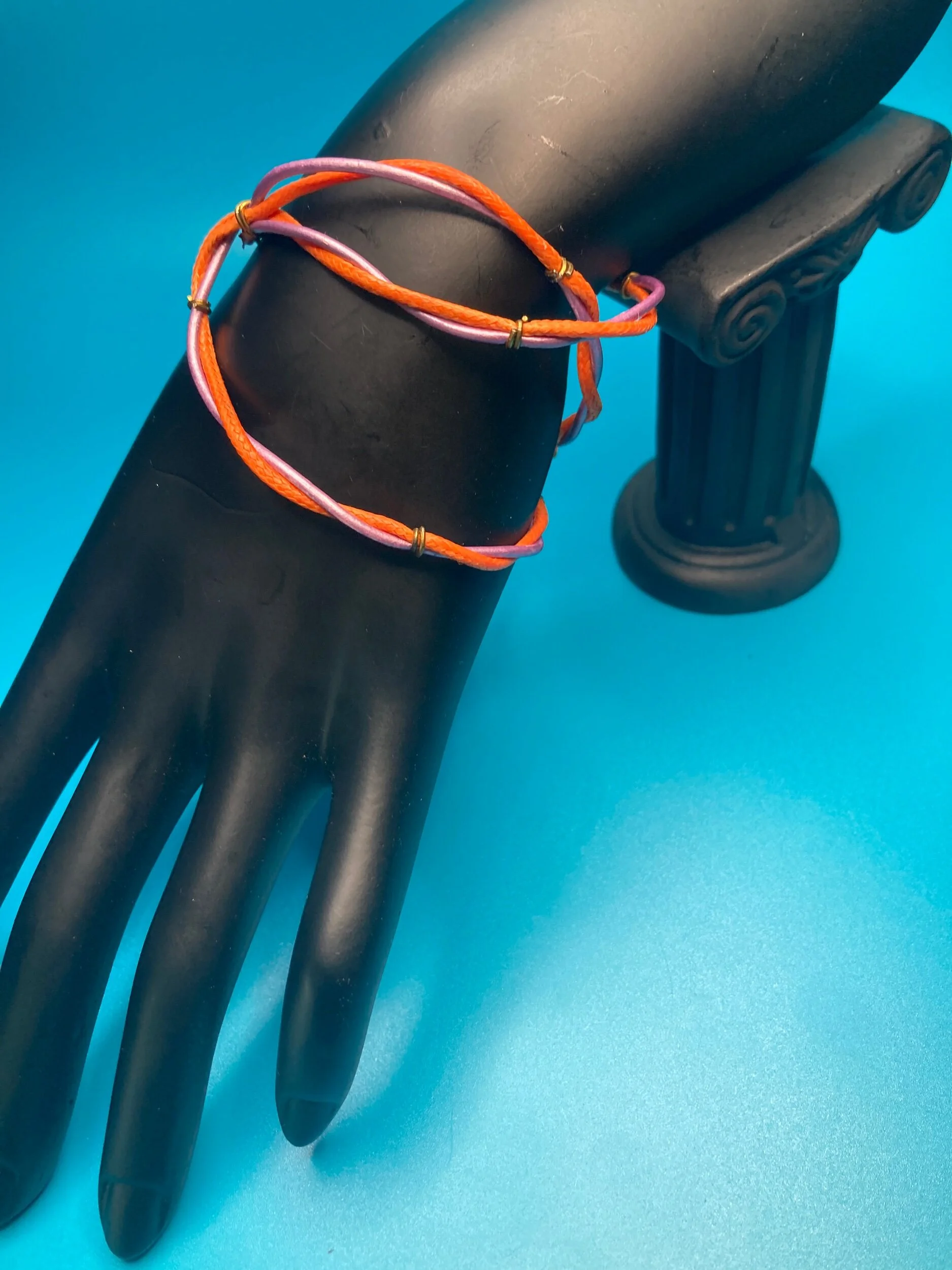 Orange and Metallic Purple Classic 3 Loop 2 Color Leather Bracelet