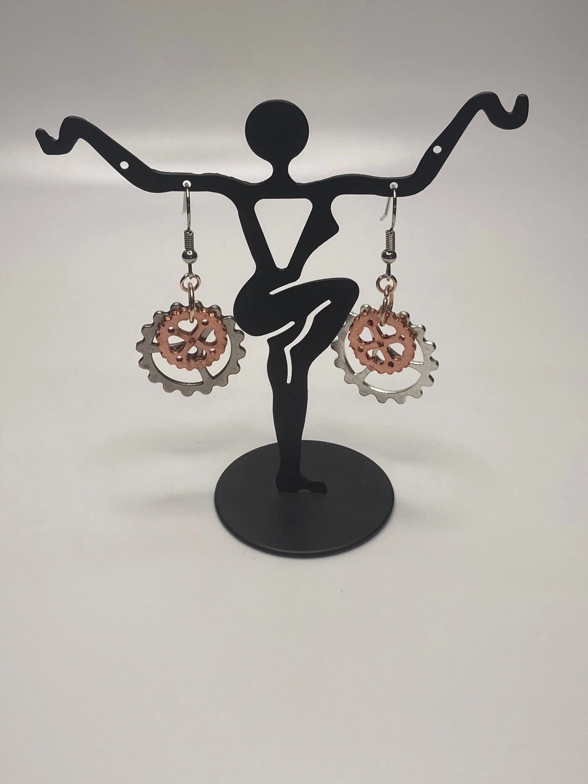 Rose Gold over Silver Watch Gear Earrings