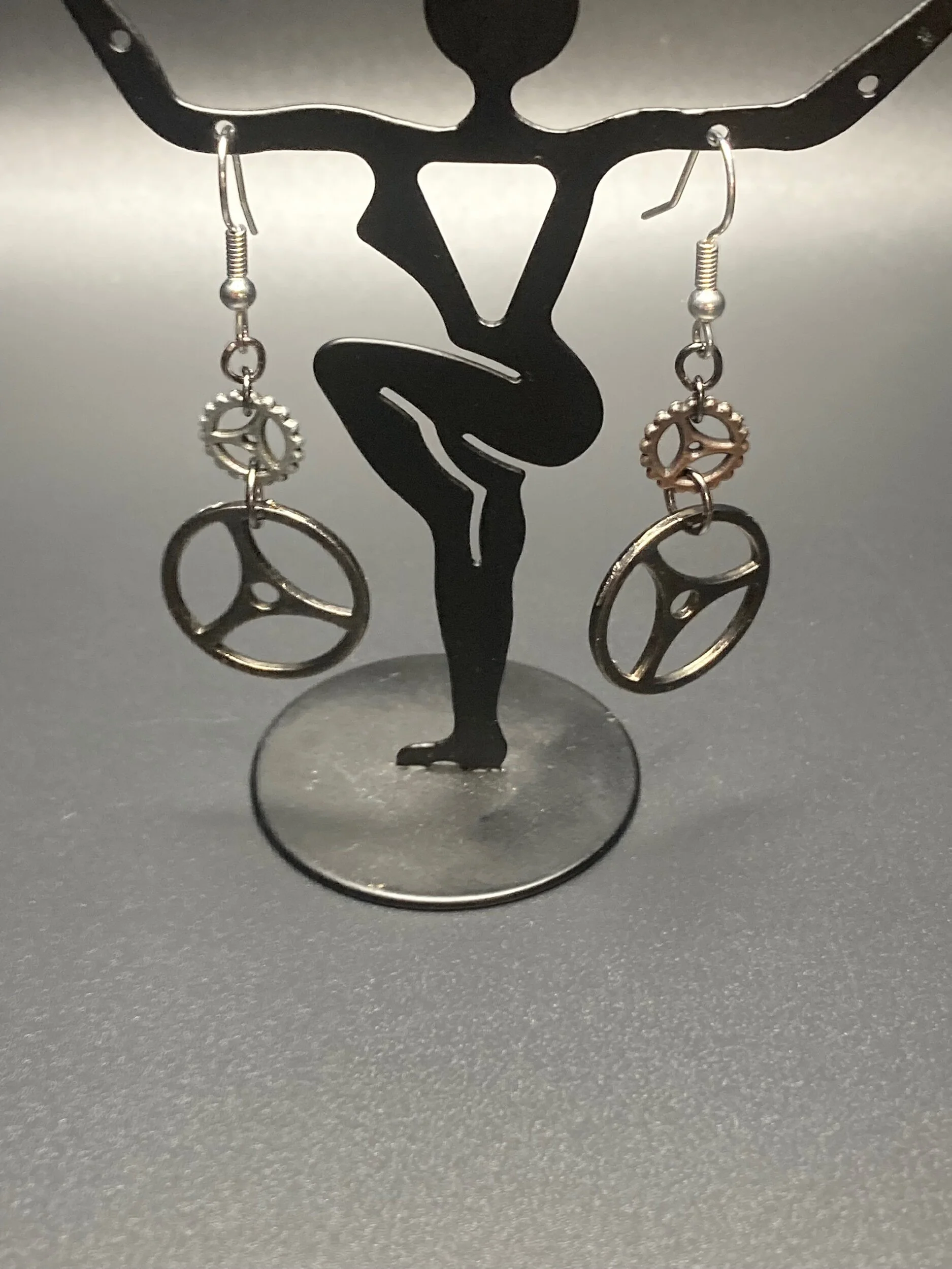 Dark Silver Watch Gear Earrings
