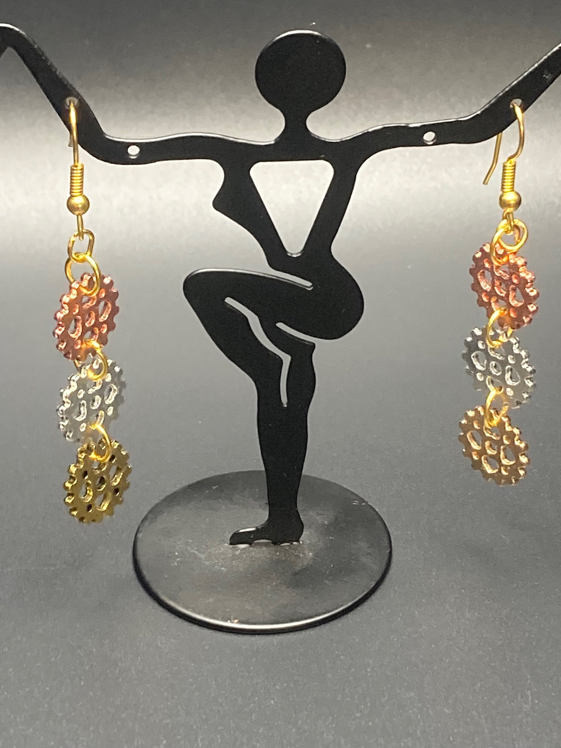 Tricolor Watch Gear Earrings