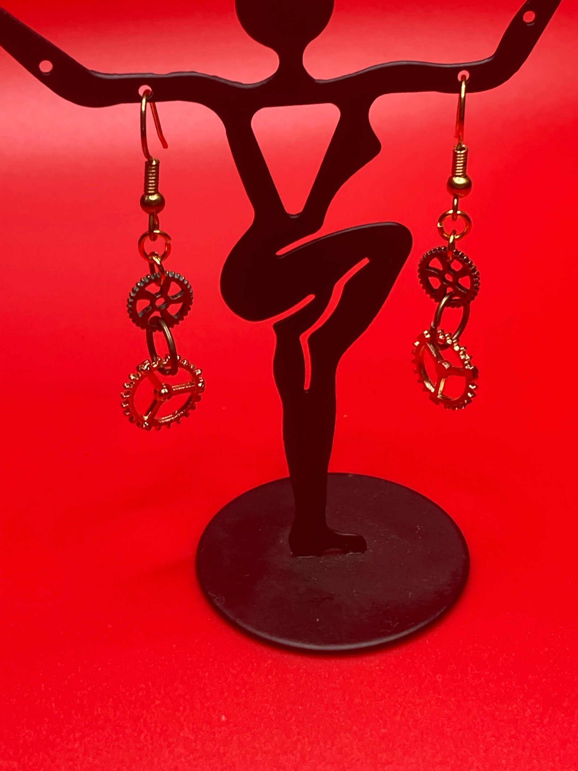 Gold and Copper Watch Gear Earrings