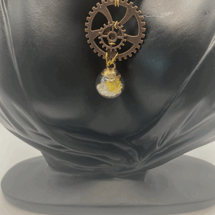 Glass Ball Pendant Necklace with Black and Yellow Leather