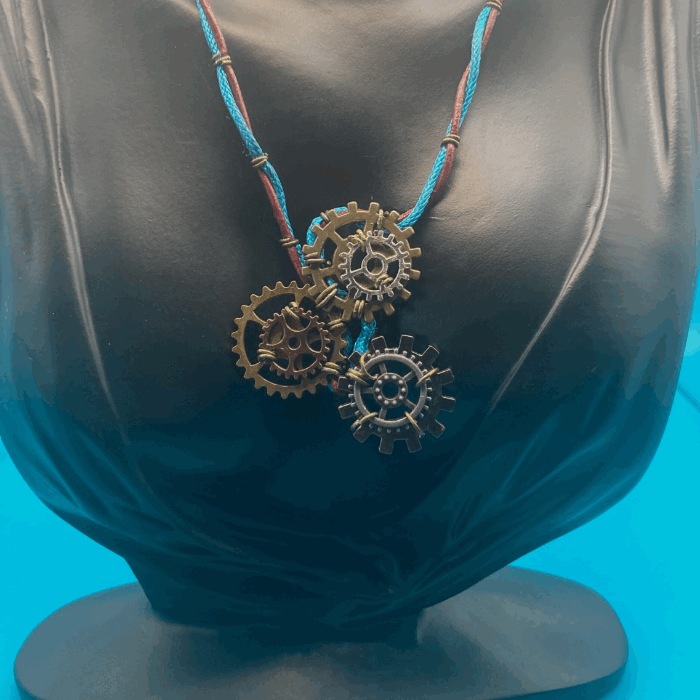 Blue and Brown Leather Watch Gear Necklace