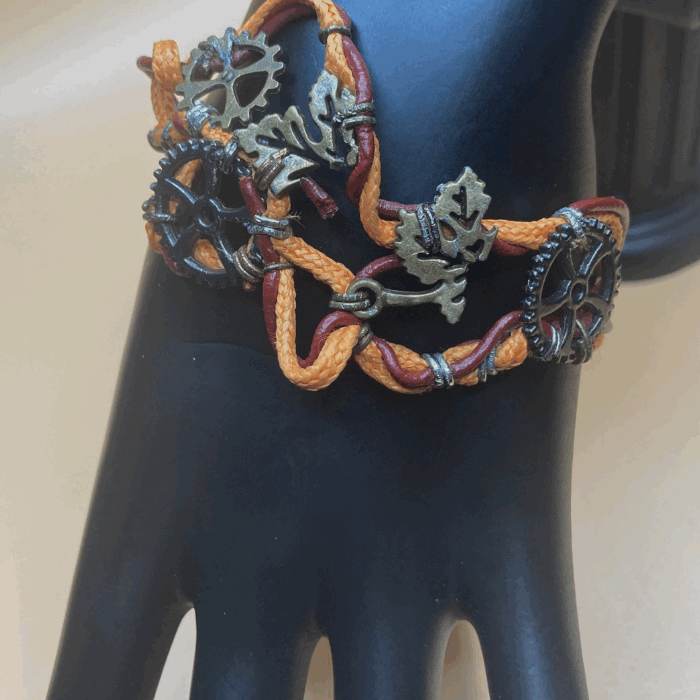 Autumn Watch Gear and Leaf Bracelet