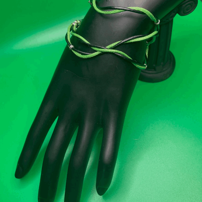 Green and Black Classic 3 Loop 2 Leather Bracelet