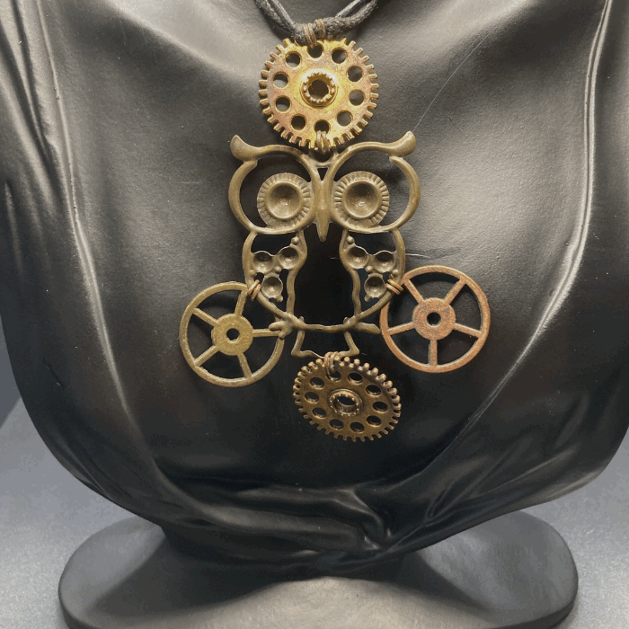 Owl made with Watch Gears Leather Necklace
