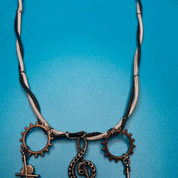 Musical Black and White Leather Necklace