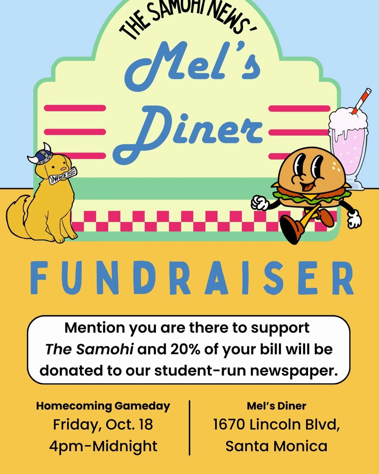 Is there a better way to celebrate high school homecoming than by heading to the local drive-in? On Friday, Oct. 18, head to Mel&rsquo;s Drive-In&nbsp;before or after the Homecoming football game to support The Samohi student newspaper!