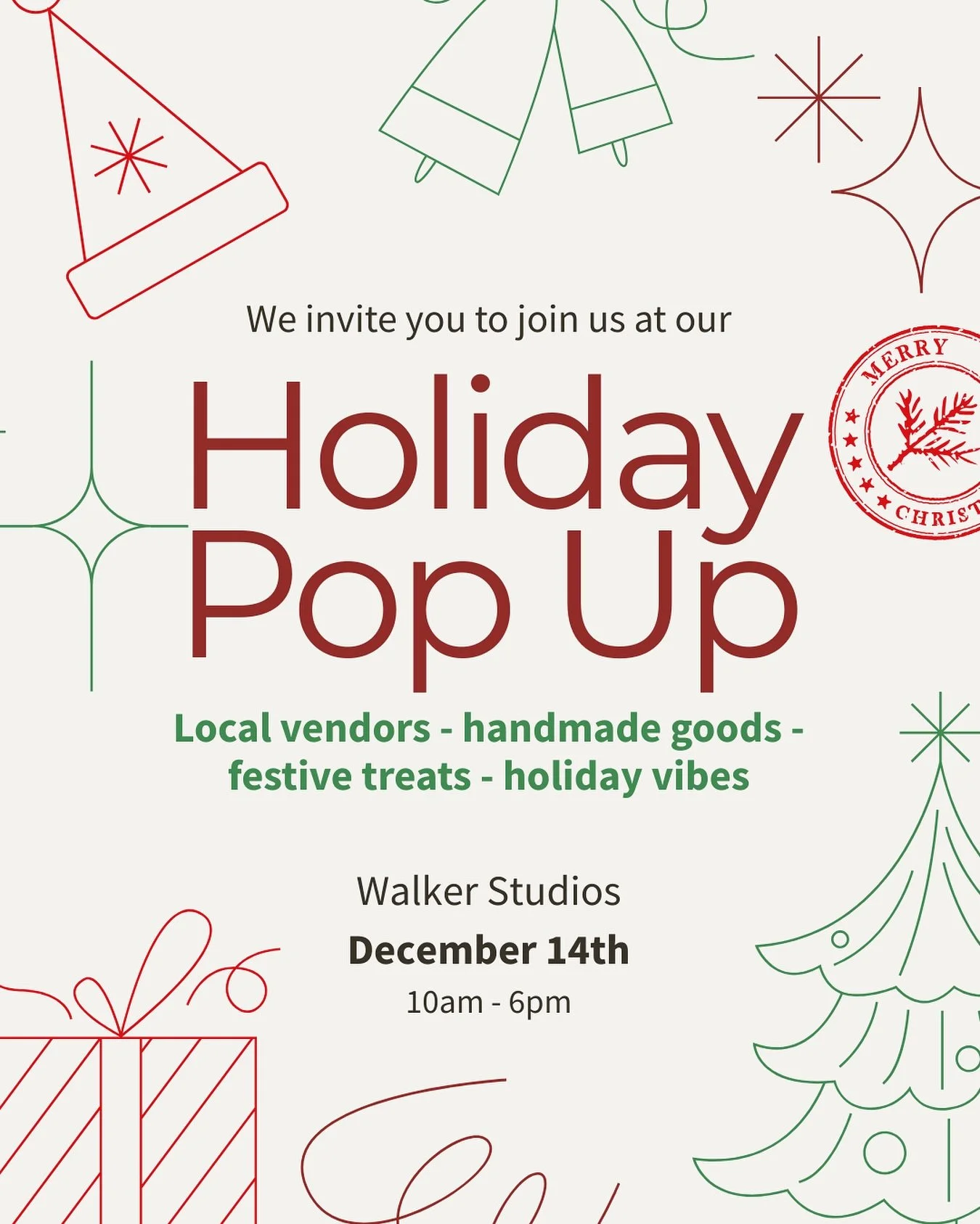 Mark your calendars for Sunday, December 14th &mdash; our first-ever Holiday Pop-Up! 🎄

A day full of local vendors, handmade treasures, festive treats, and good vibes only. 💛

More details on our amazing vendors coming soon &mdash; we&rsquo;re so 