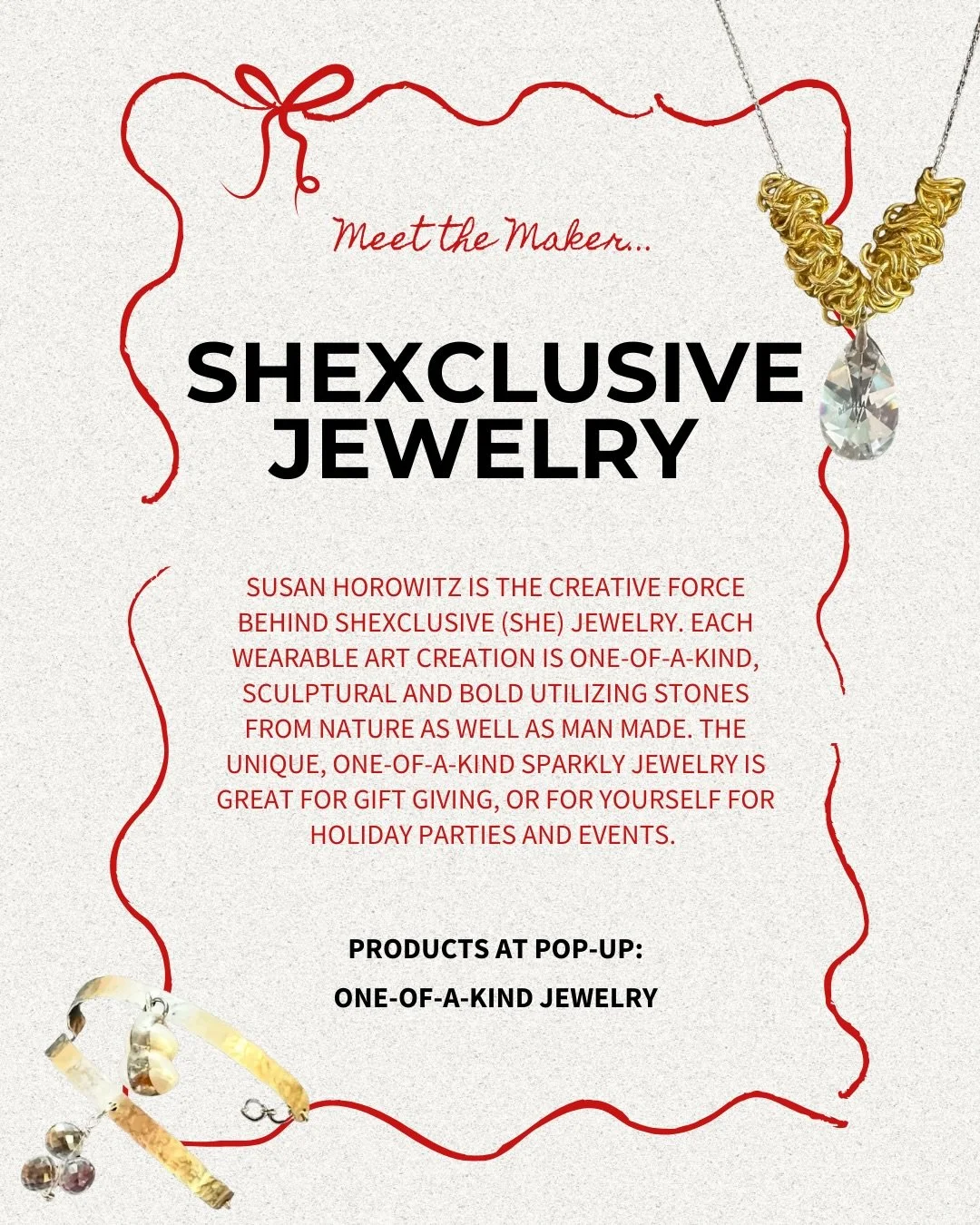 Meet SHExclusive Jewelry 💎
Stunning, handcrafted pieces designed to elevate your everyday style. Find their gorgeous jewelry at our holiday pop-up this Sunday!

Find the event details at the link in our bio!

#HandcraftedJewelry #ShopLocalMN #Holida
