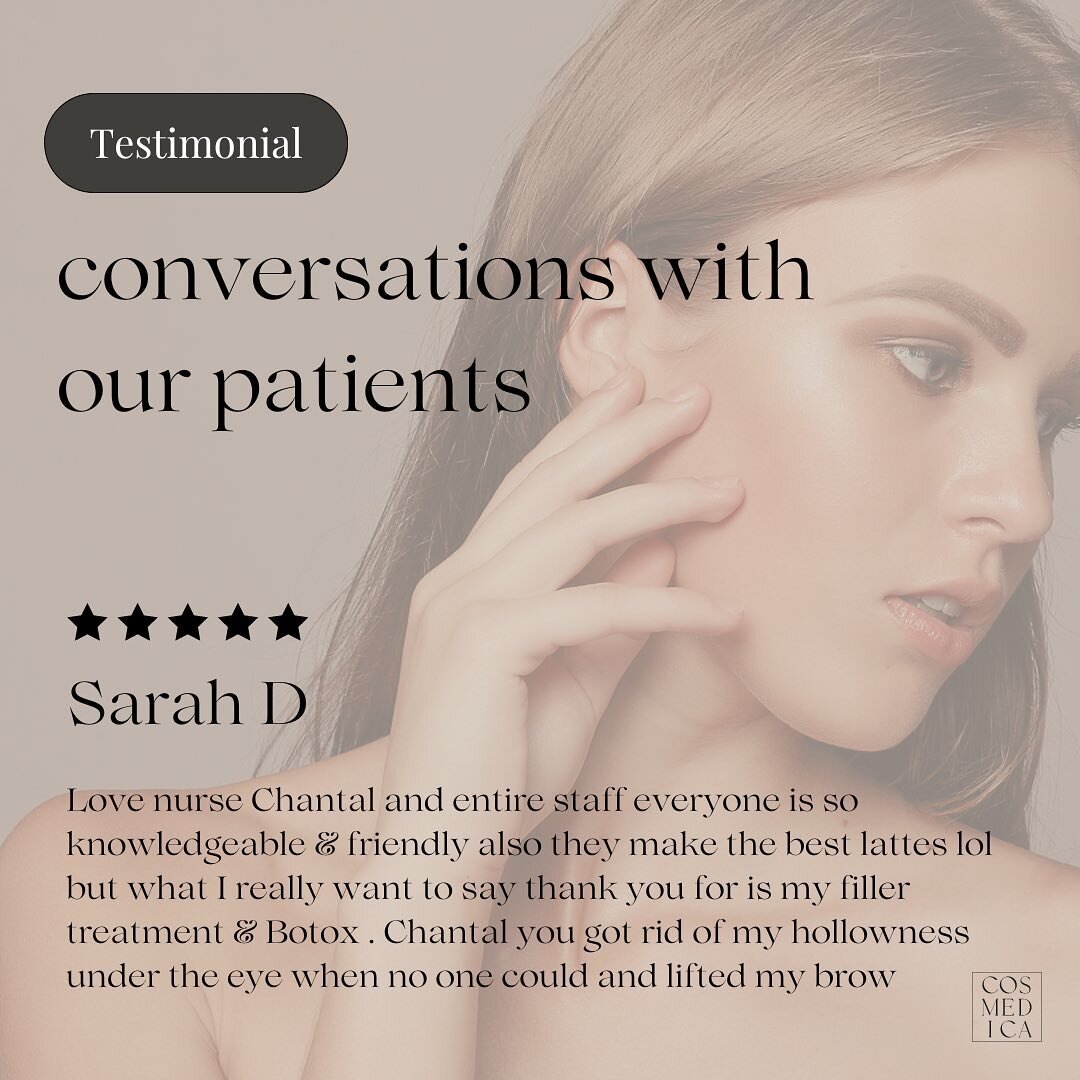Some sweet words from one of our gorgeous patients! 🥰 

#cosmedicaaesthetics #botox #neurotoxin #filler #cosmeticclinic #skincareclinic #HAtreatment #hyaluronicacid #torontoclinic #cosmeticnurses #nurseinjectors #greatreviews #patientreview #postpro