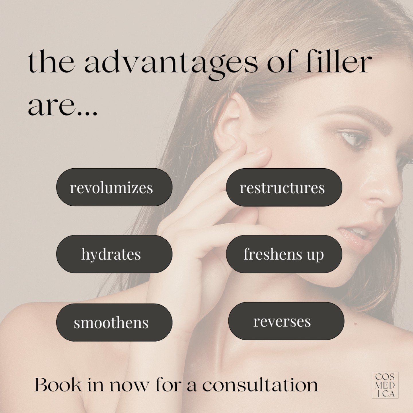 It gets a bad rep... but there are SO many advantages to filler injections ! 

Filler does not need to be noticeable. It can be done naturally and in a way that still achieves your goals. 

Call us today and get booked in with one of our expert injec