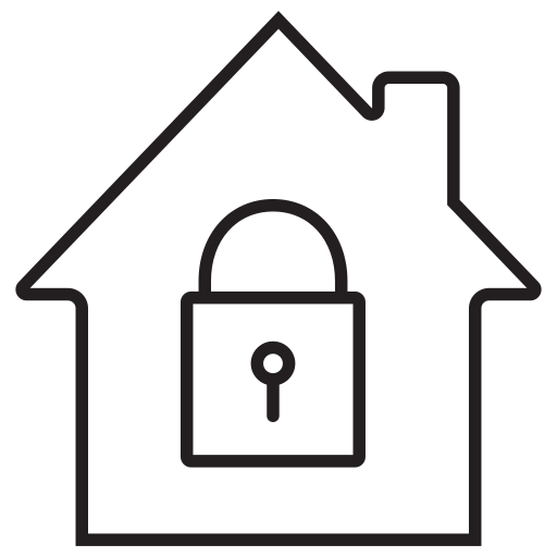 Outline of a house with a padlock symbol inside, representing security or home protection.