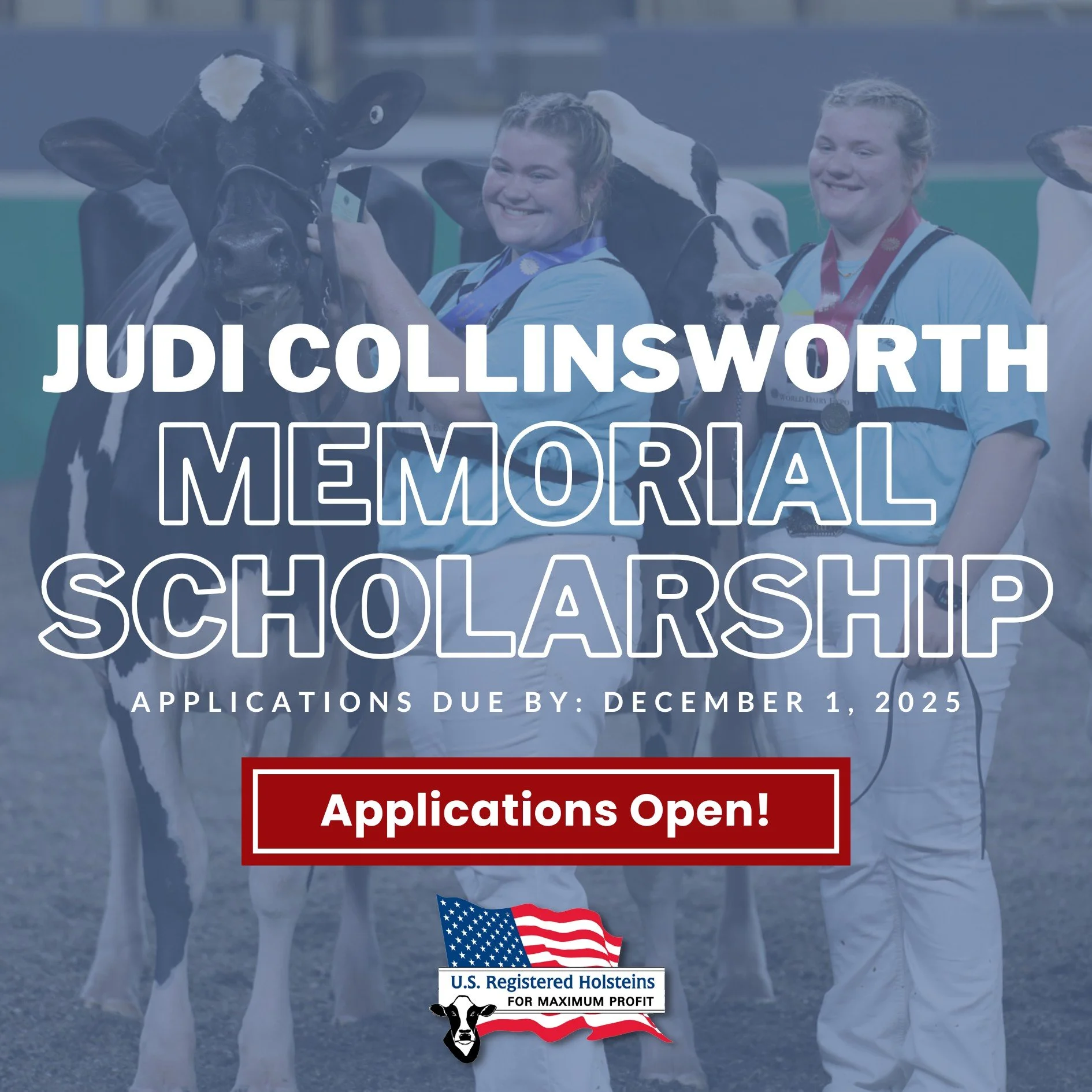 Applications are OPEN for the Judi Collinsworth Outstanding Junior Exhibitor Memorial Scholarship! 📚🐄

The top recipient will receive a $1,000 scholarship and the second prize youth will be awarded a $500 scholarship.

Click the link below to find 