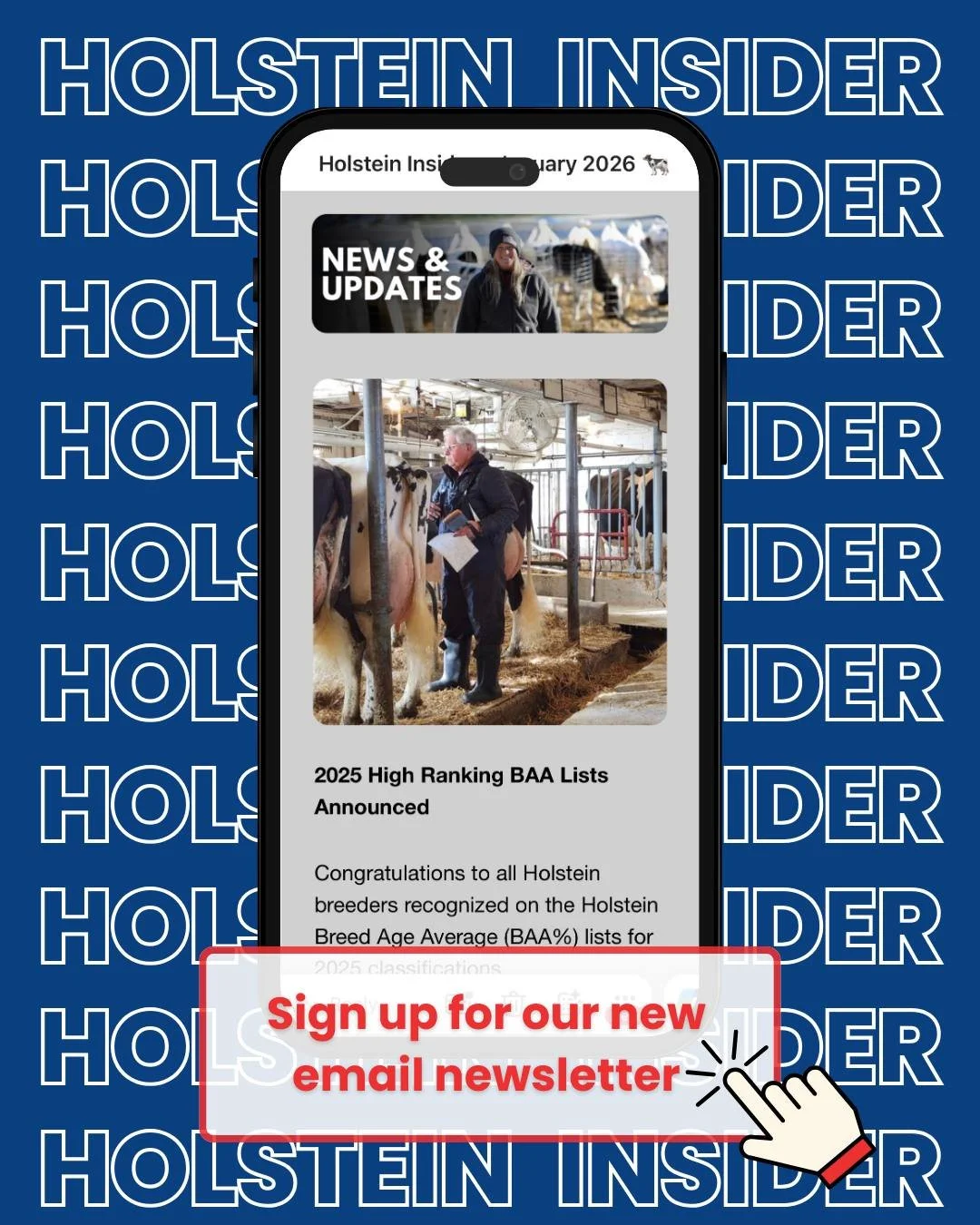 Looking for the inside scoop on the latest news, stories, and updates from Holstein Association USA? Sign up for our recently launched monthly email newsletter!

Use the link in our bio to get the latest news sent straight to your email inbox.