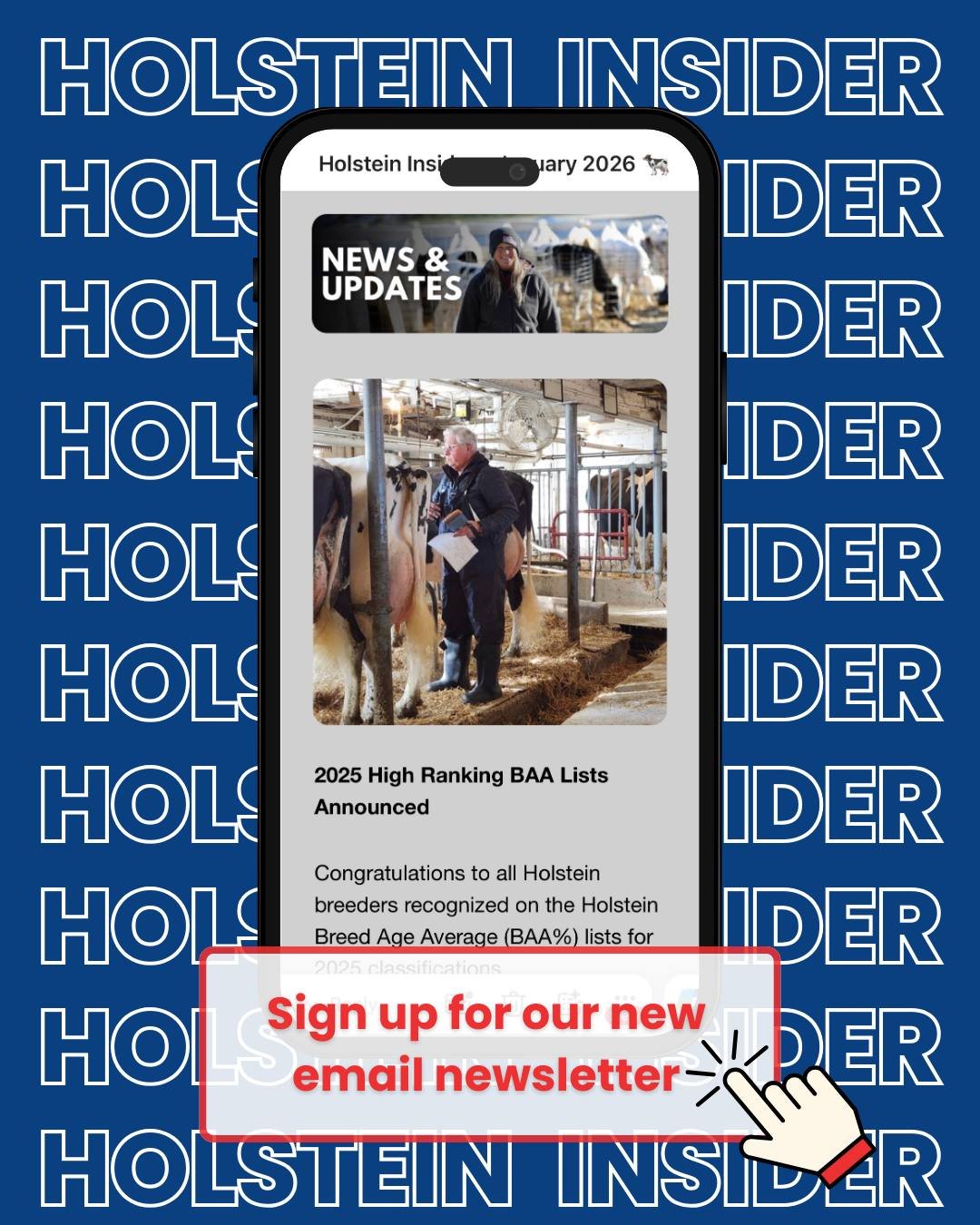 Looking for the inside scoop on the latest news, stories, and updates from Holstein Association USA? Sign up for our recently launched monthly email newsletter!

Use the link in our bio to get the latest news sent straight to your email inbox.