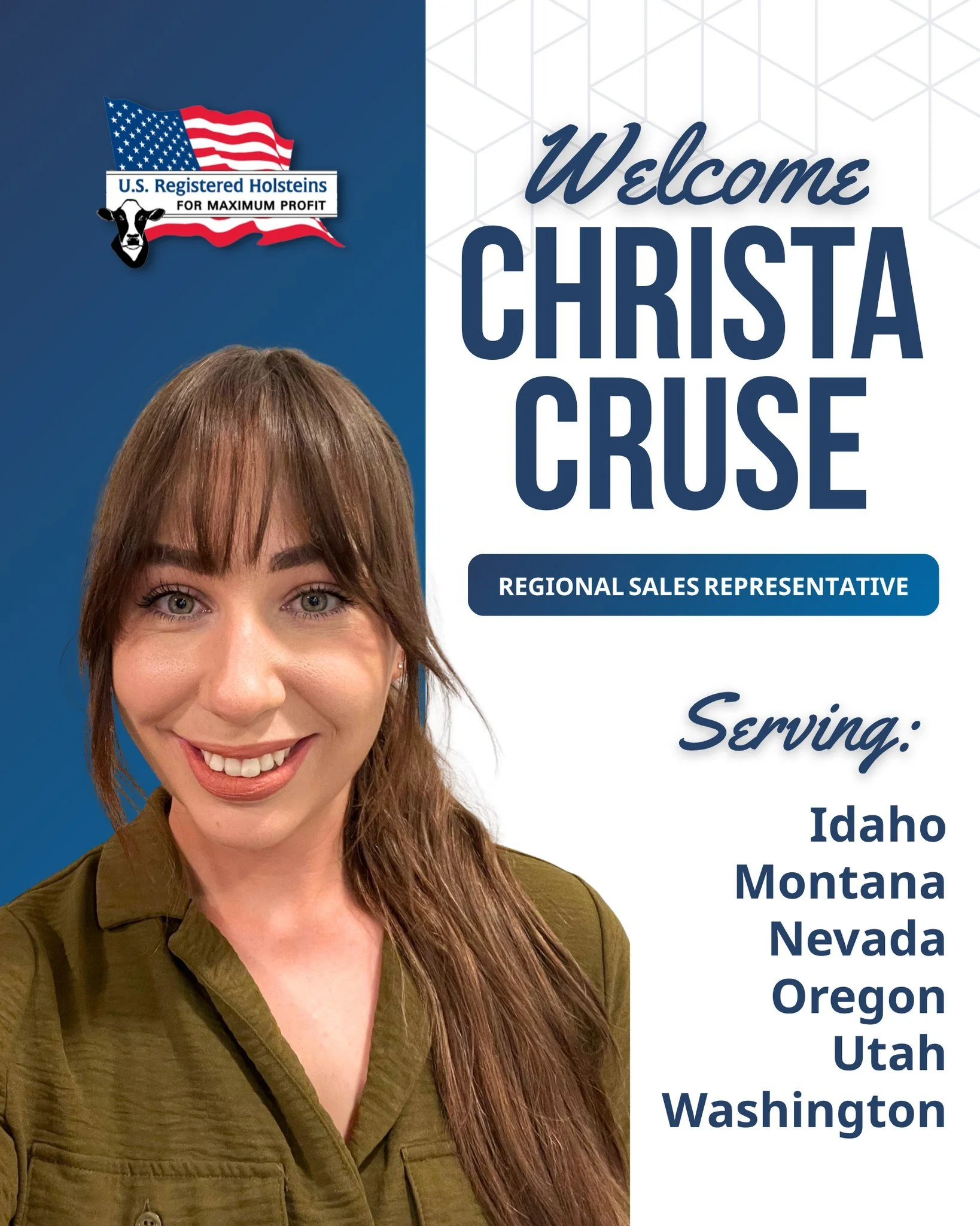 We&rsquo;re excited to welcome Christa Cruse to the Holstein USA team as our newest Regional Sales Representative! Christa will be working with dairy producers across Idaho, Washington, Oregon, Nevada, Utah and Montana, helping connect them with Hols