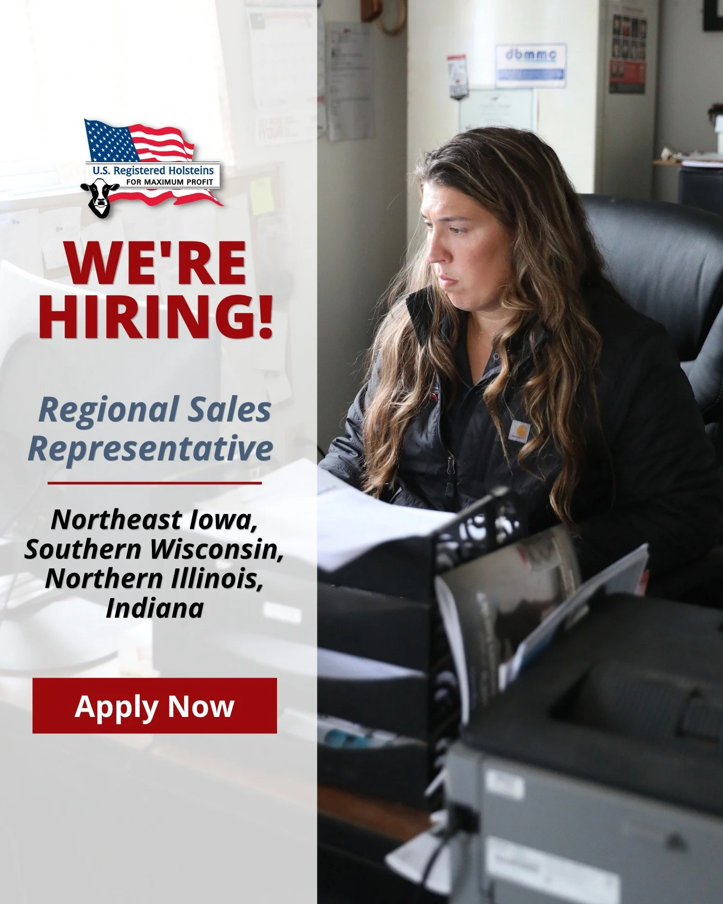 Join our Team!

Do you enjoy building relationships and helping dairy producers succeed? Holstein USA is seeking a Regional Sales Representative for Northeast Iowa, Southern Wisconsin, Northern Illinois, and Indiana.

In this role, you'll work closel