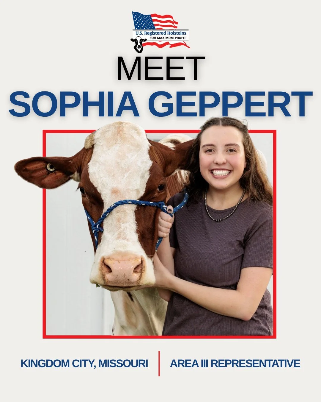 Meet JAC Area IV Representative Sophie Geppert! 🌟

Sophie is a 19-year-old from Kingdom City, Missouri. Beyond being a part of the Junior Holstein Association, she&rsquo;s very active on her college campus and in her community&rsquo;s church!

💡 Fu