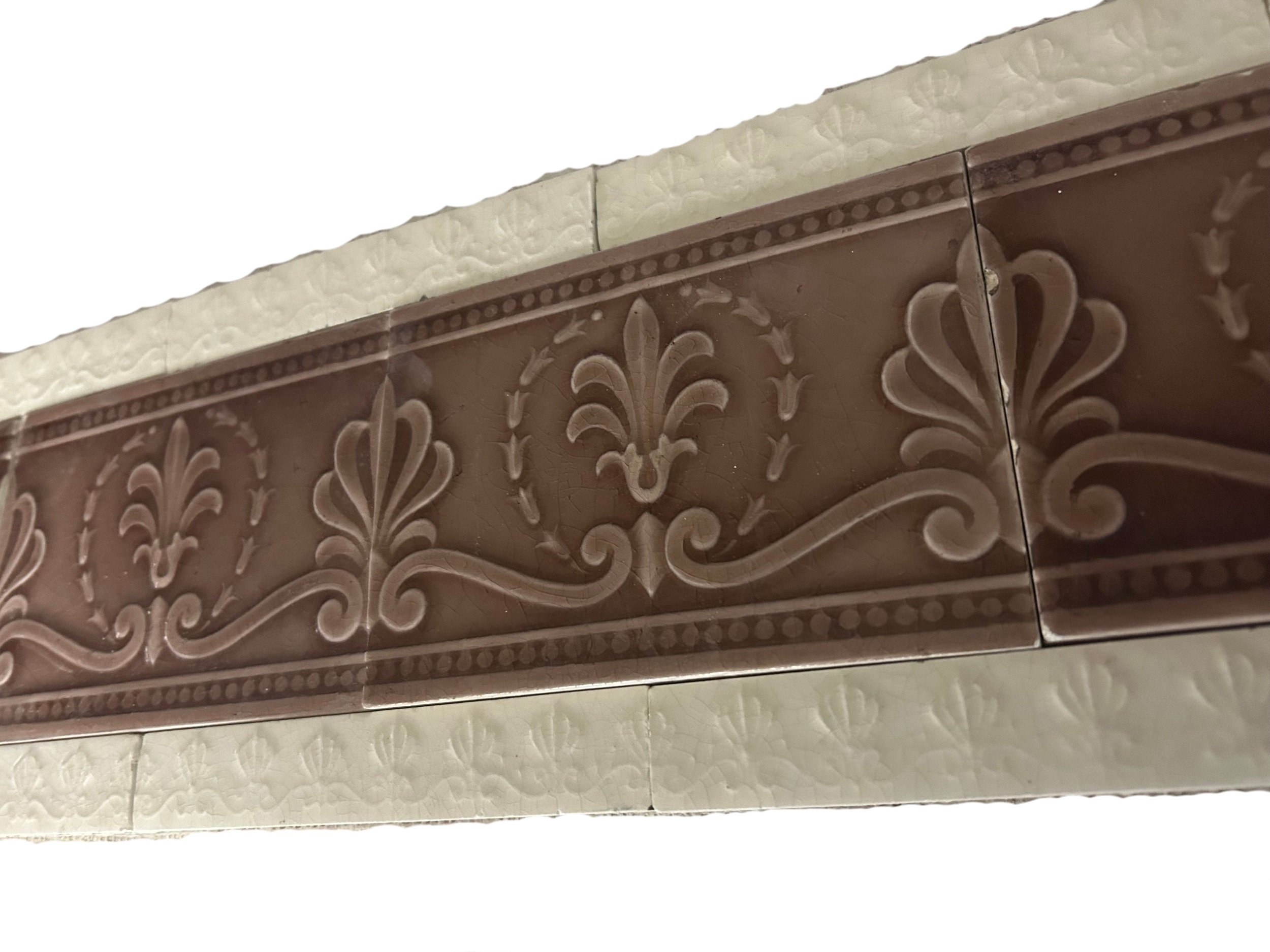 English victorian tile mauve floral bathroom backsplash tile powder room