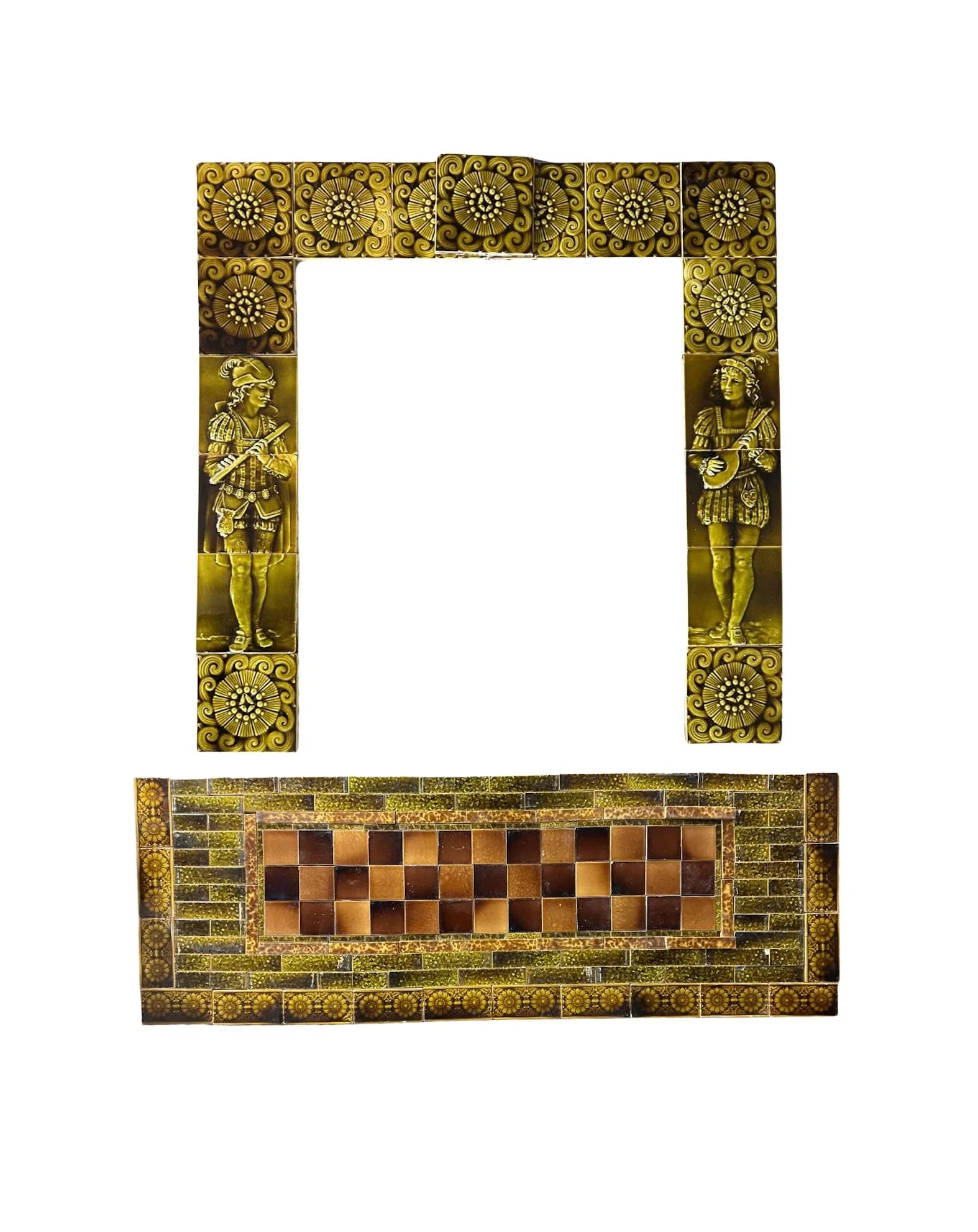 Rare Victorian Full Surround + Hearth - Ochre, Brown, Green