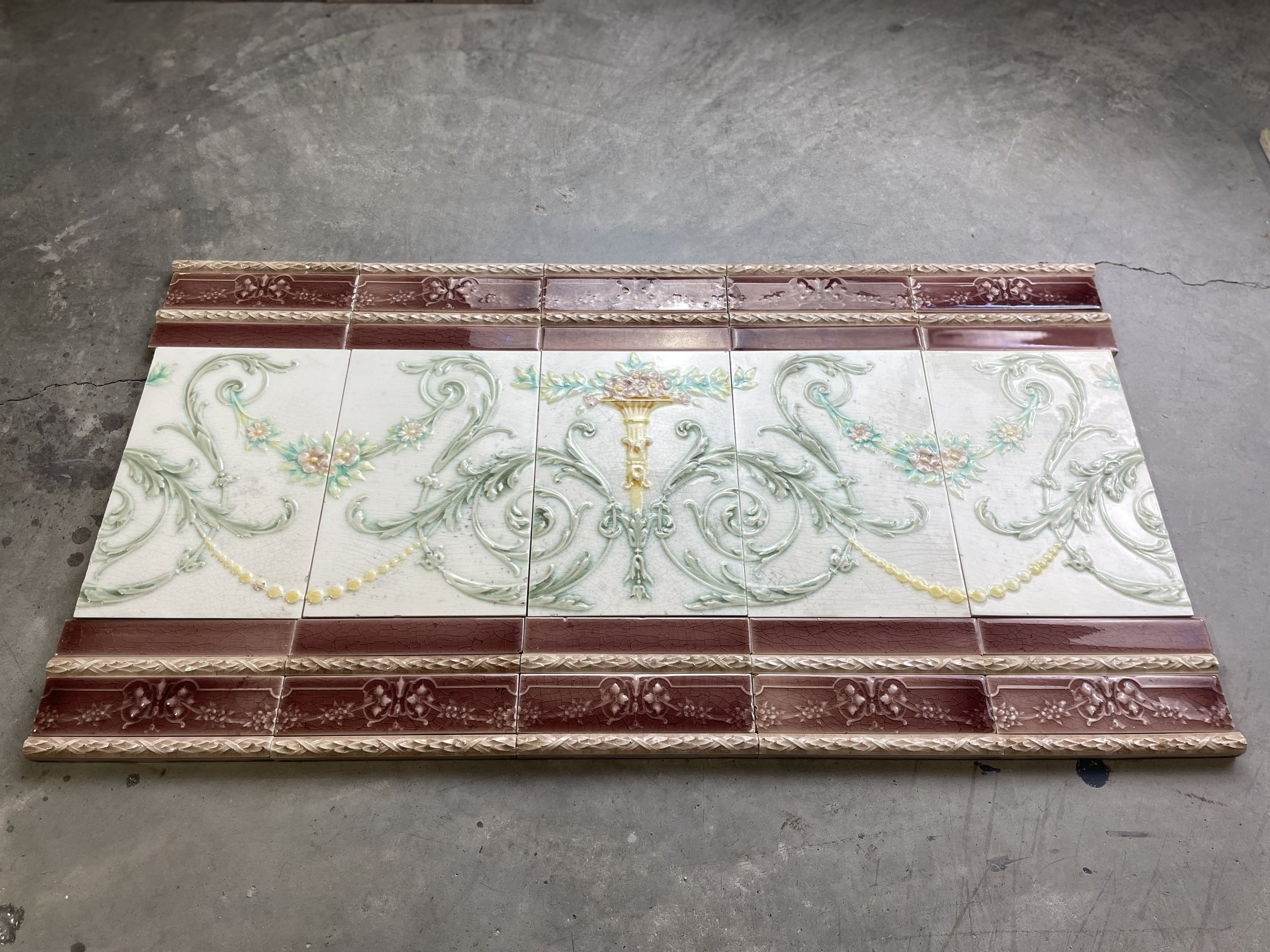 1890s Ornate Floral Victorian Tile Frieze