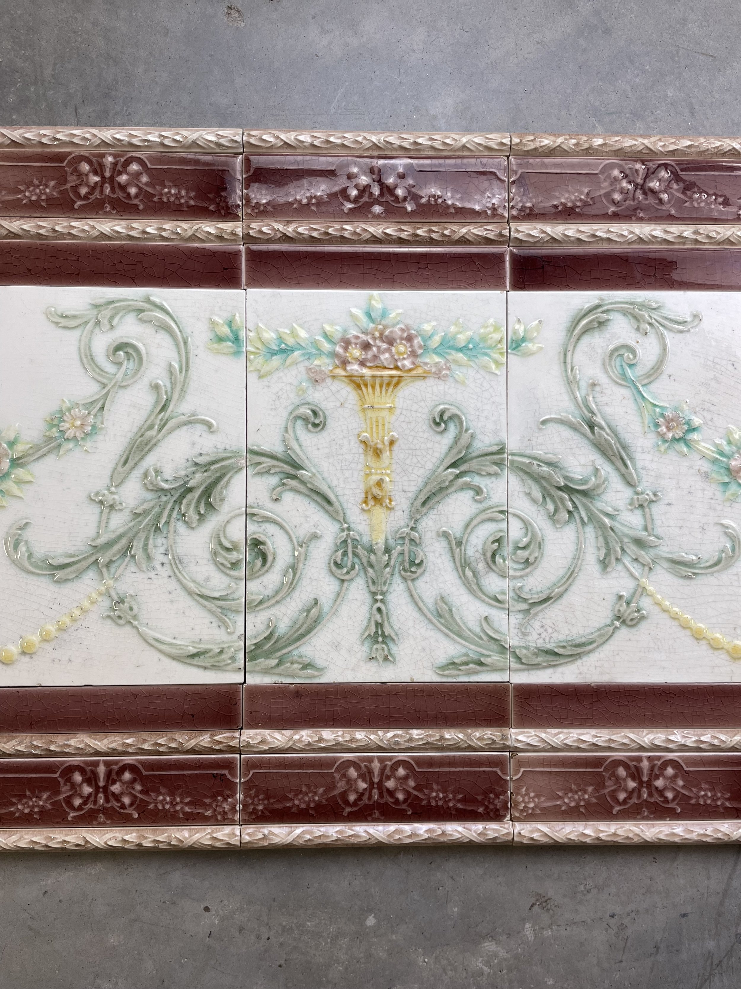 1890s Ornate Floral Victorian Tile Frieze