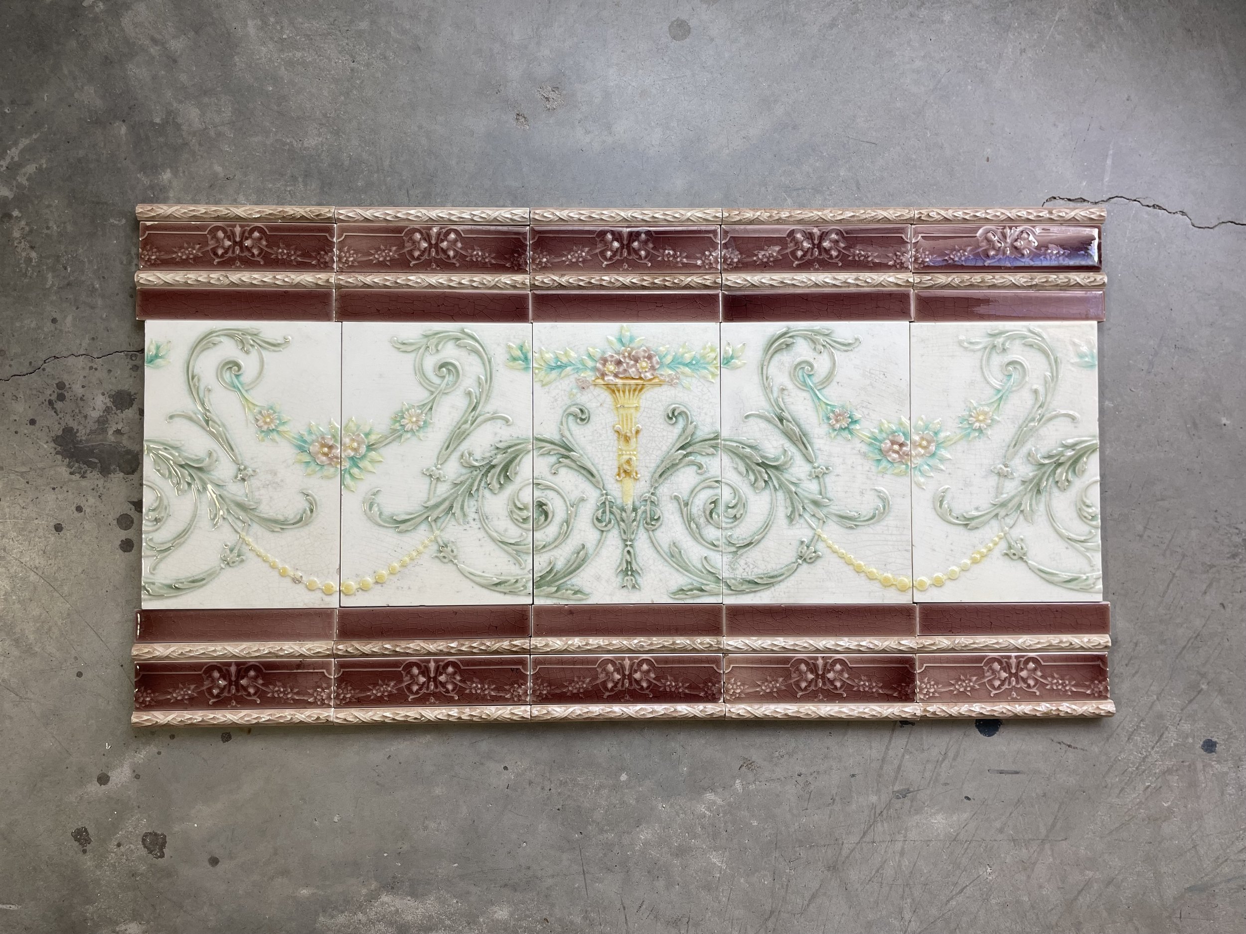 1890s Ornate Floral Victorian Tile Frieze