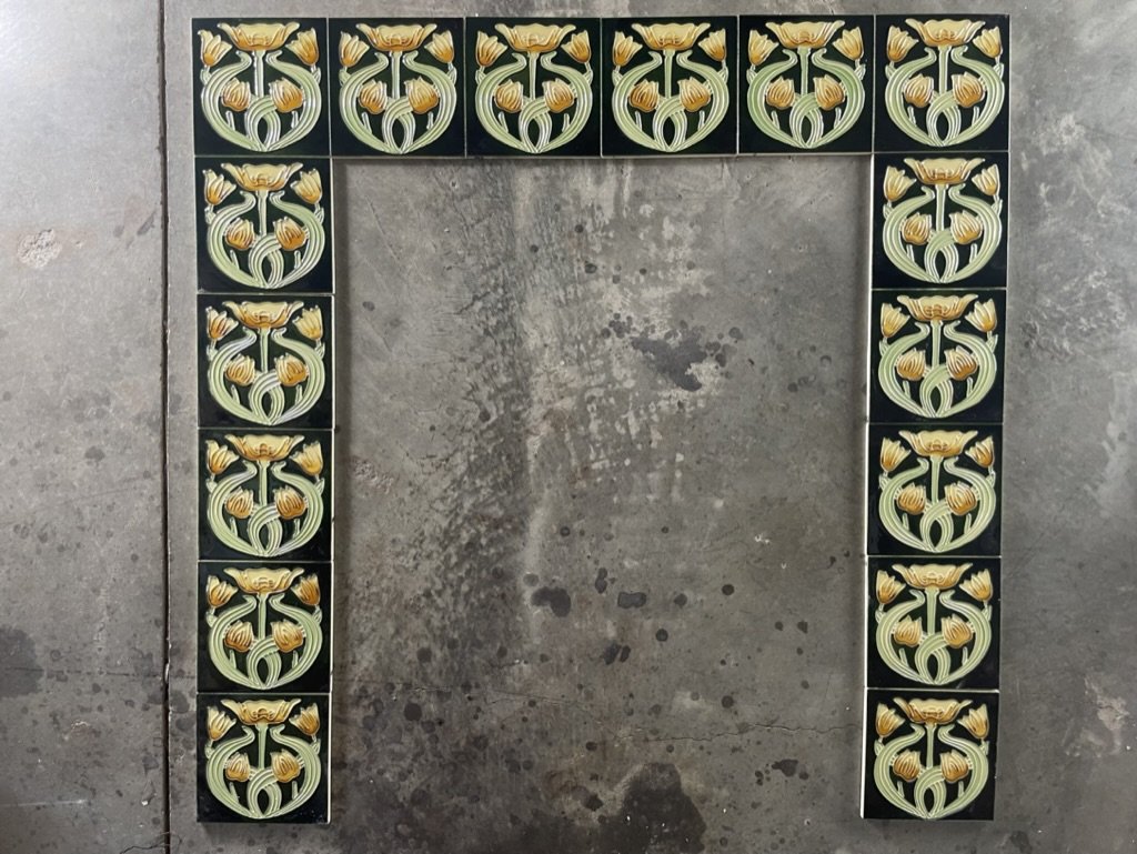 Art Nouveau Floral Figural Fireplace Tile Surround